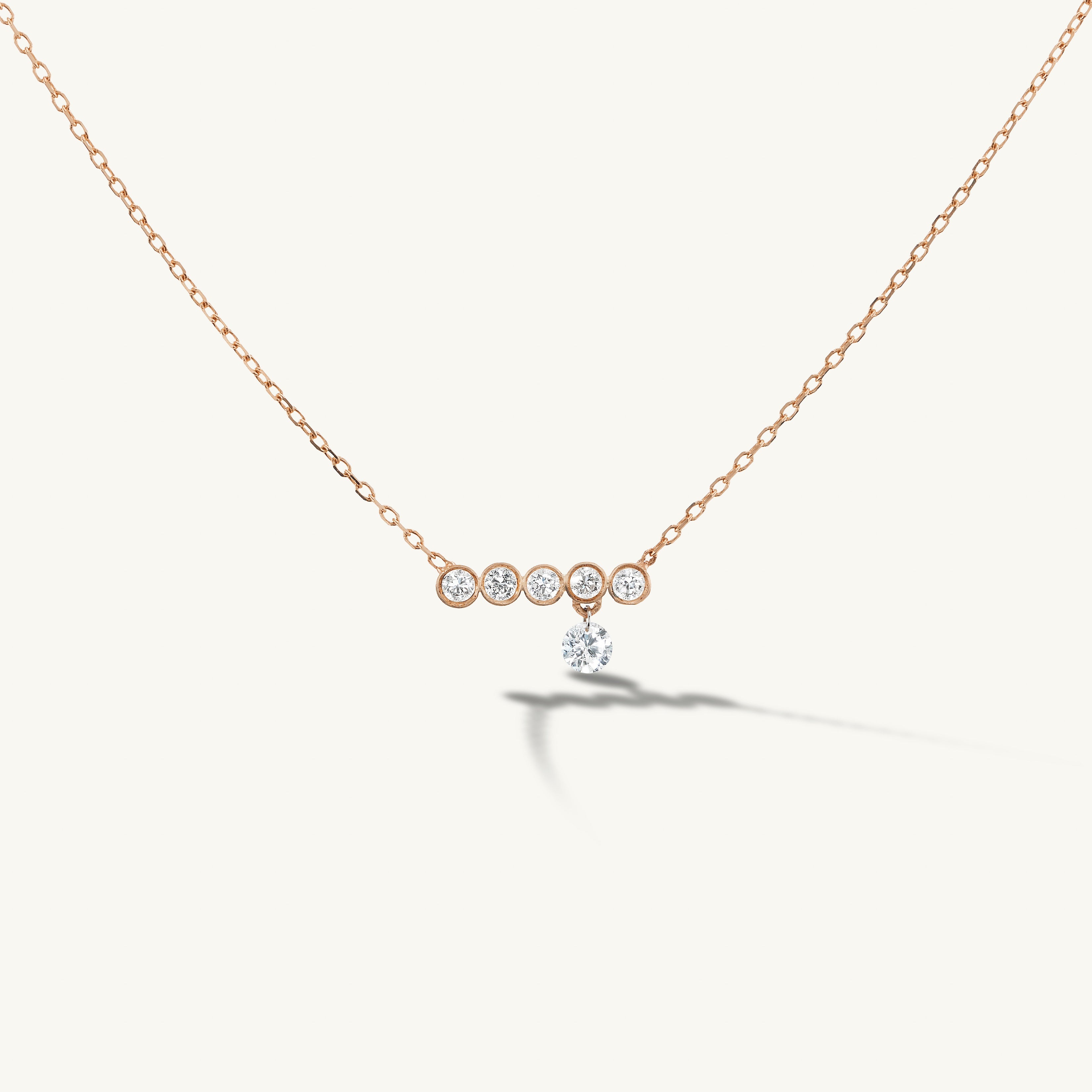 Five Diamond Line with Pierced Diamond Necklace