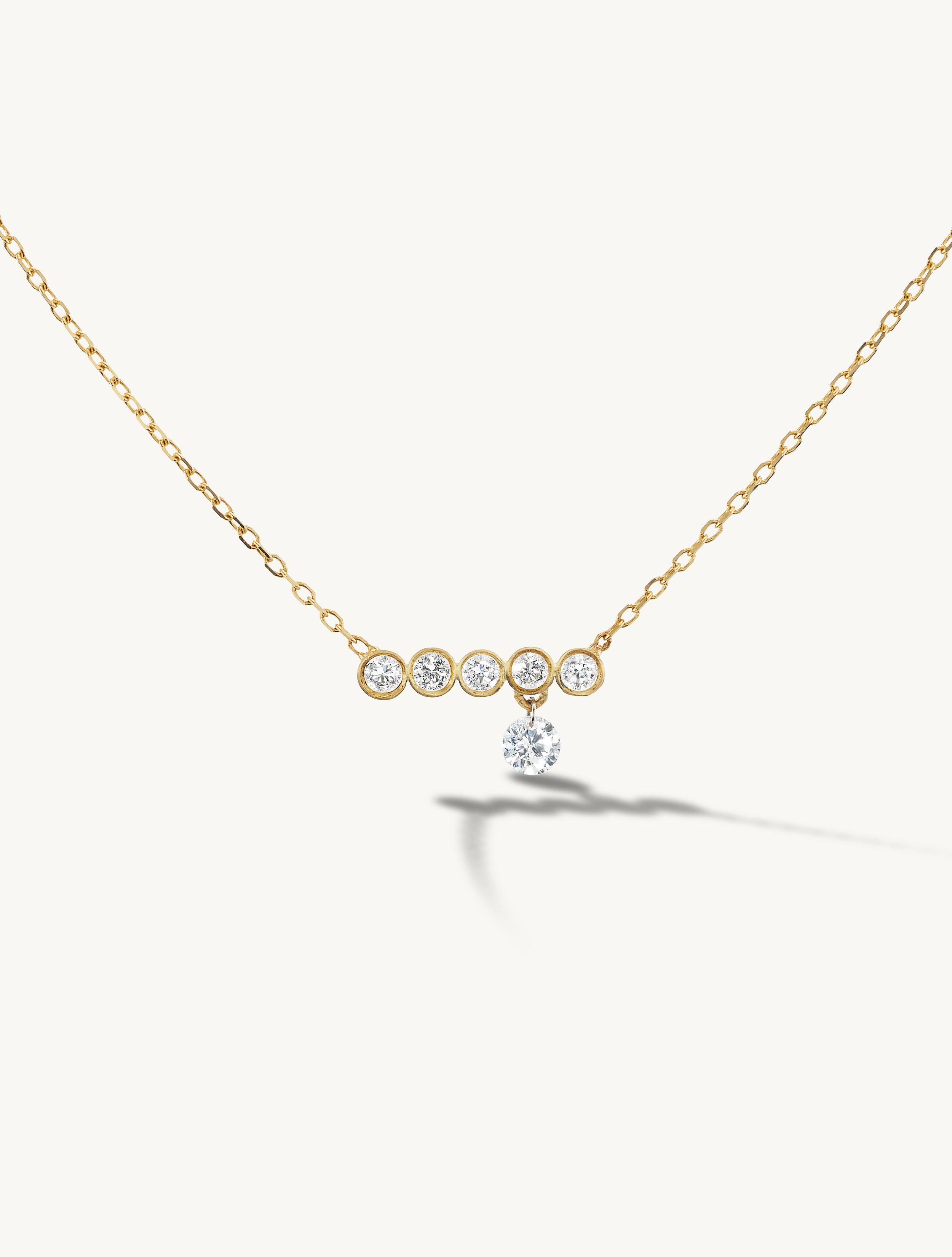 Five Diamond Line with Pierced Diamond Necklace