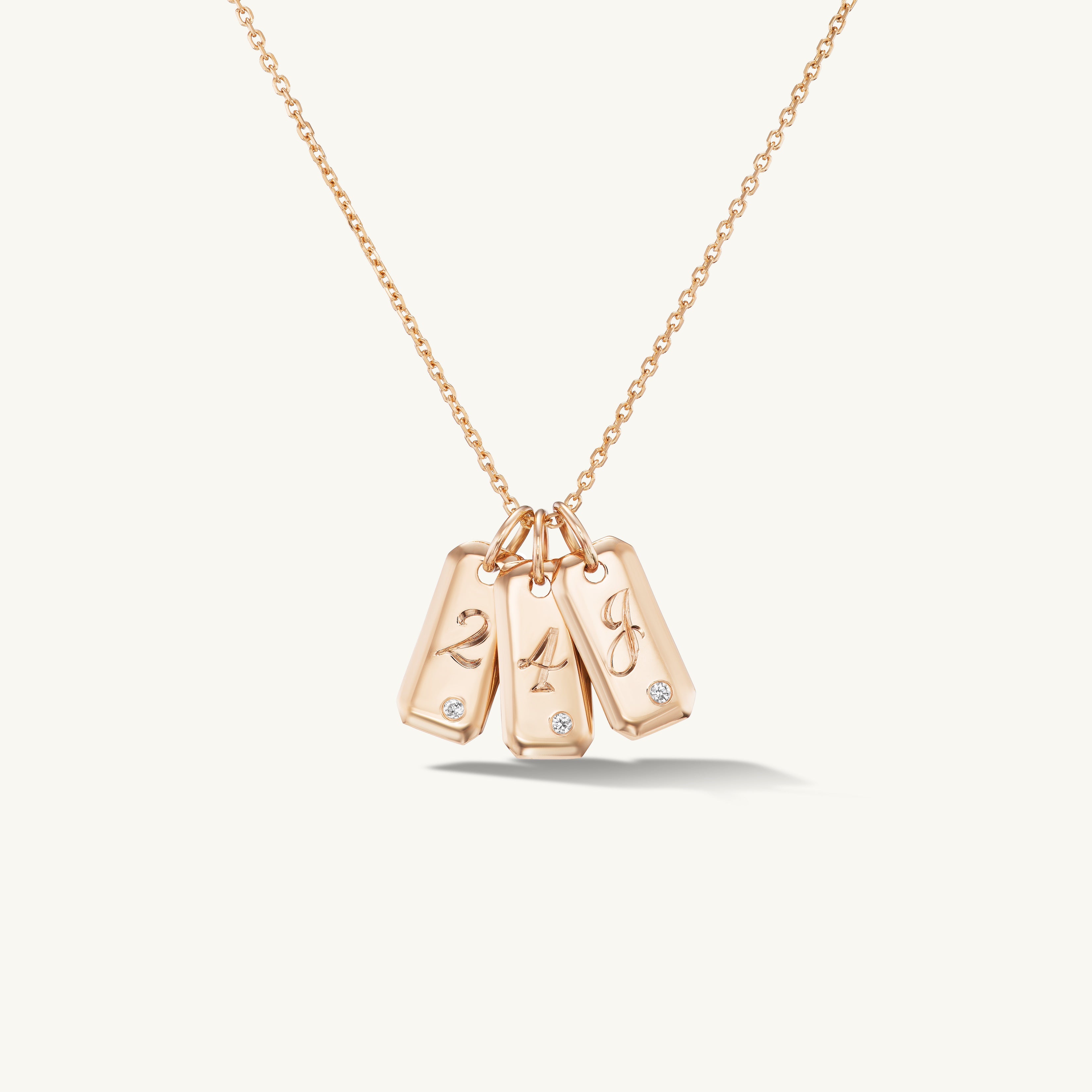 Engraved Initial Tag Necklace with Diamond