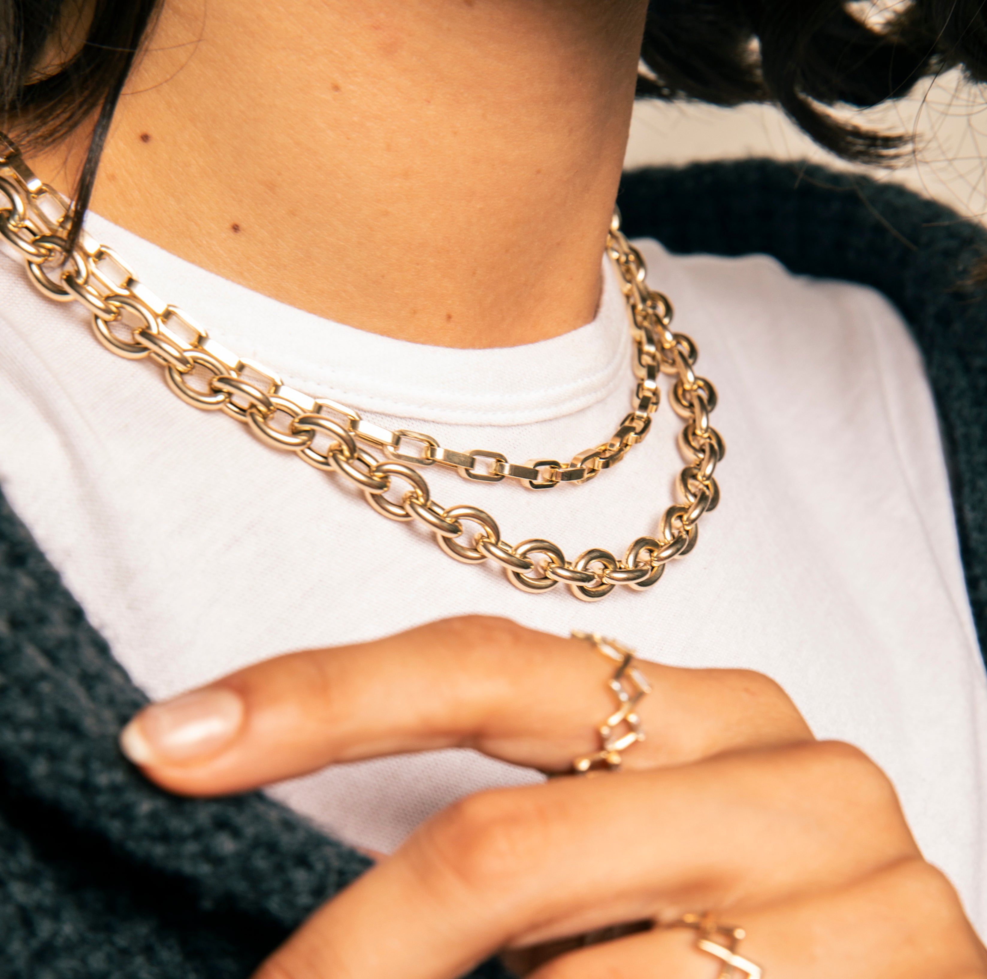 Chunky Flat Rectangular Chain Necklace