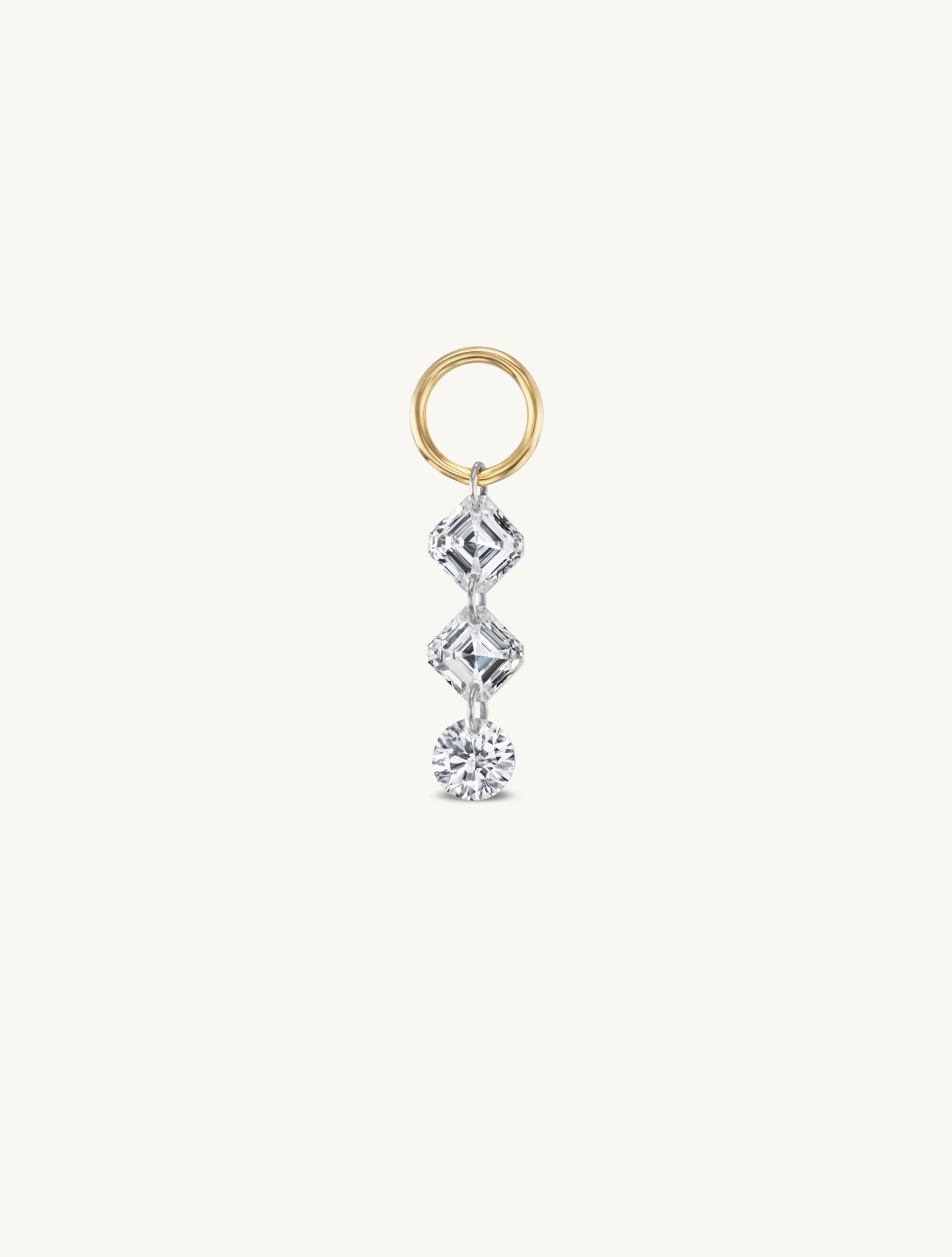 Duo Asscher + Round Pierced Diamond Charm for Huggies
