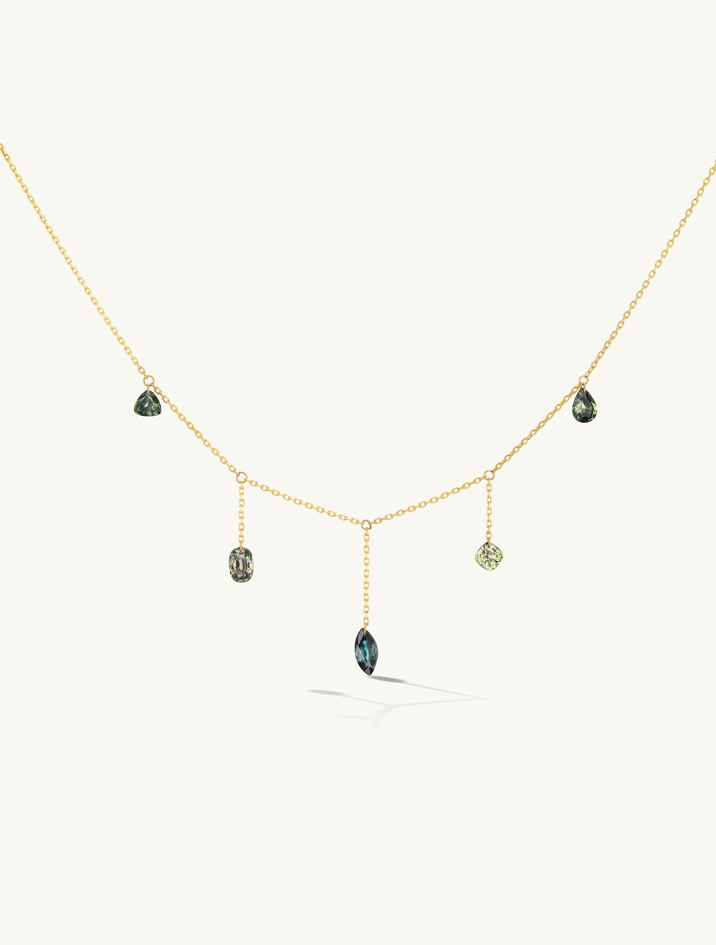 Five Pierced Green Sapphire Necklace