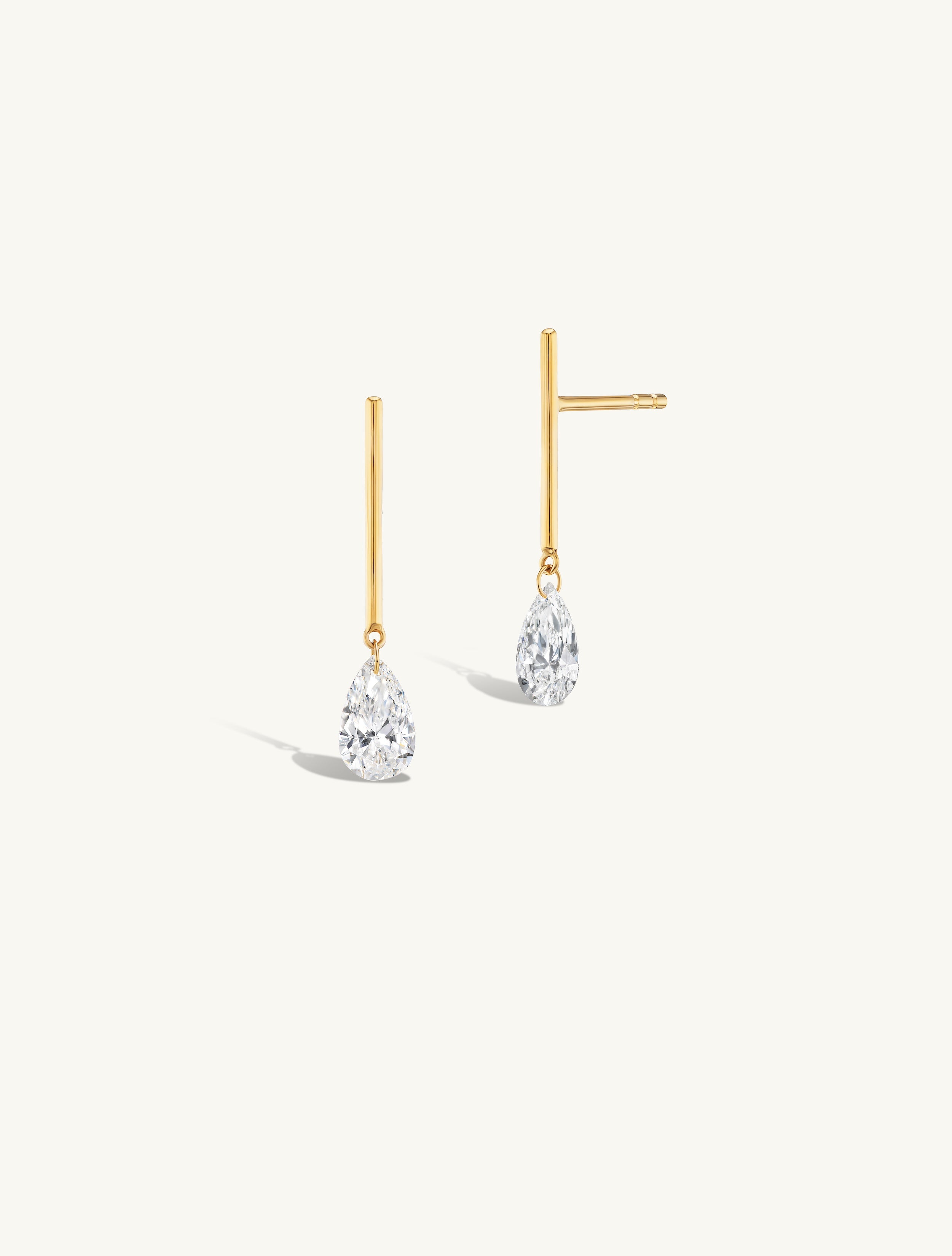 1/2 Carat Pear Pierced Diamond & Gold Bar Earring