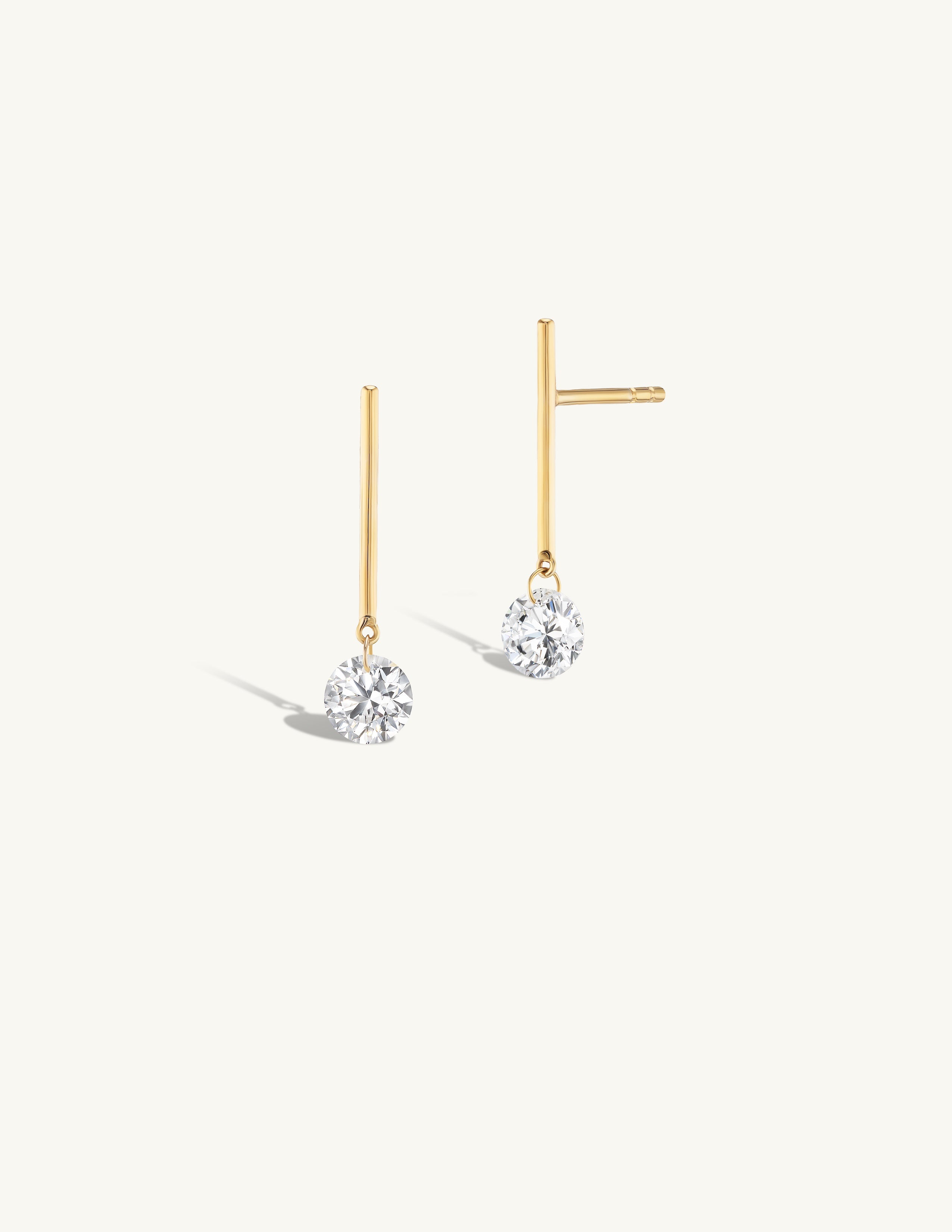1/2 Carat Round Pierced Diamond & Gold Bar Earring