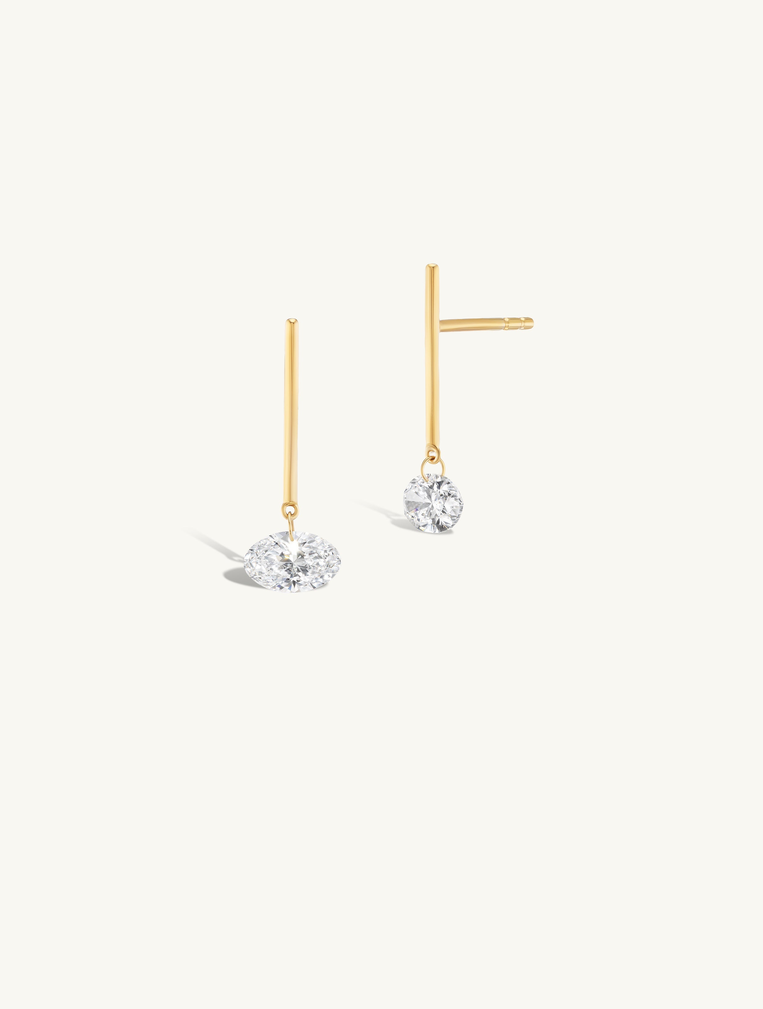1/2 Carat Oval Pierced Diamond & Gold Bar Earring