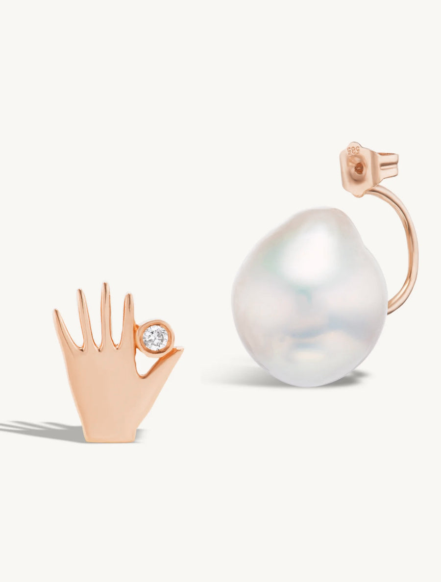 Diamond in Hand Studs with Pearl Earring Jacket