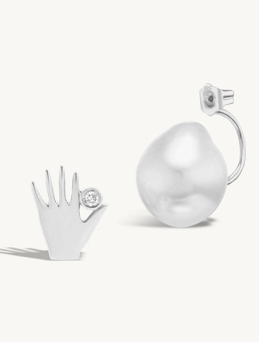 Diamond in Hand Studs with Pearl Earring Jacket