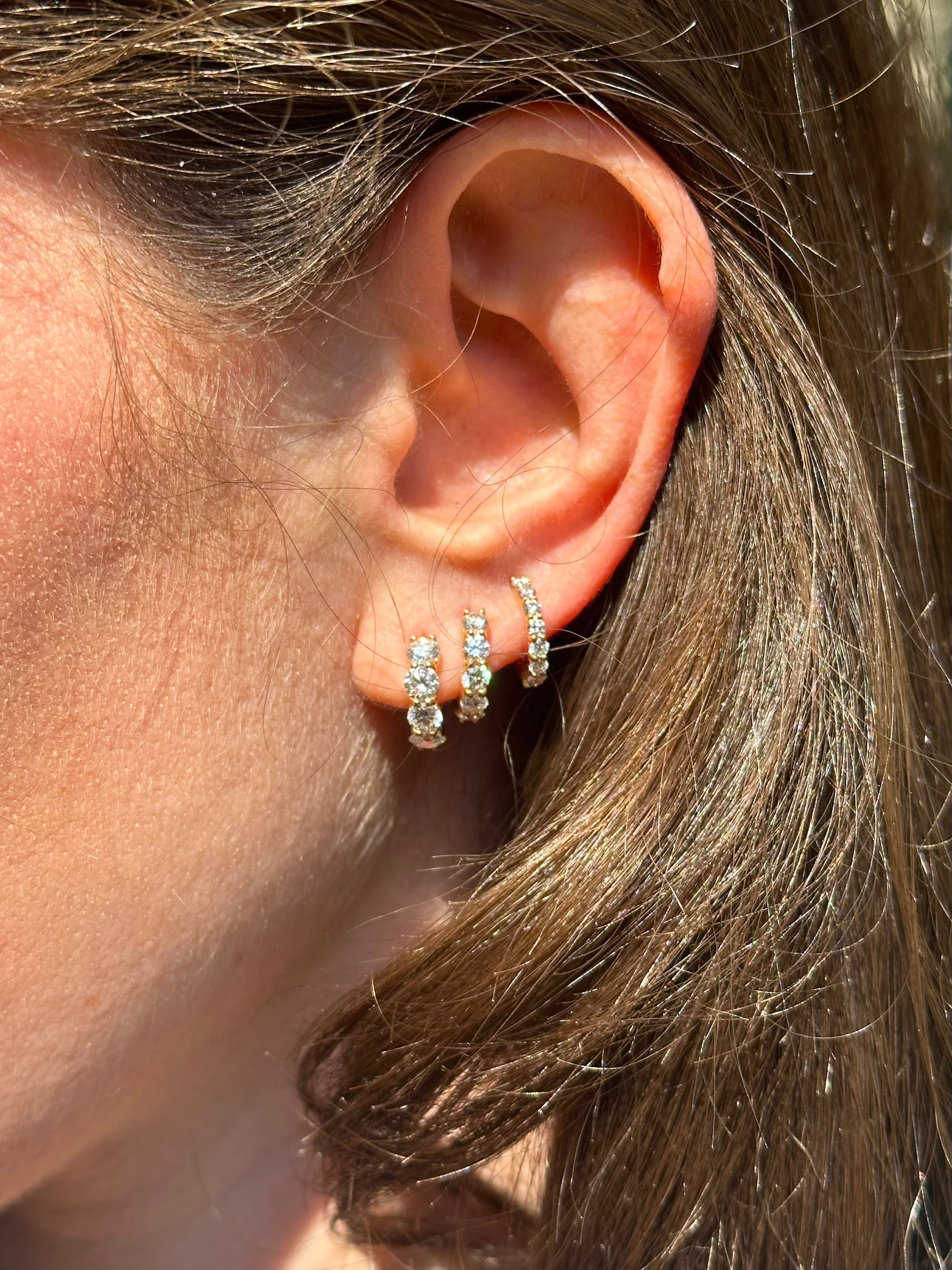 Double Prong Small Diamond Hoops - In Stock