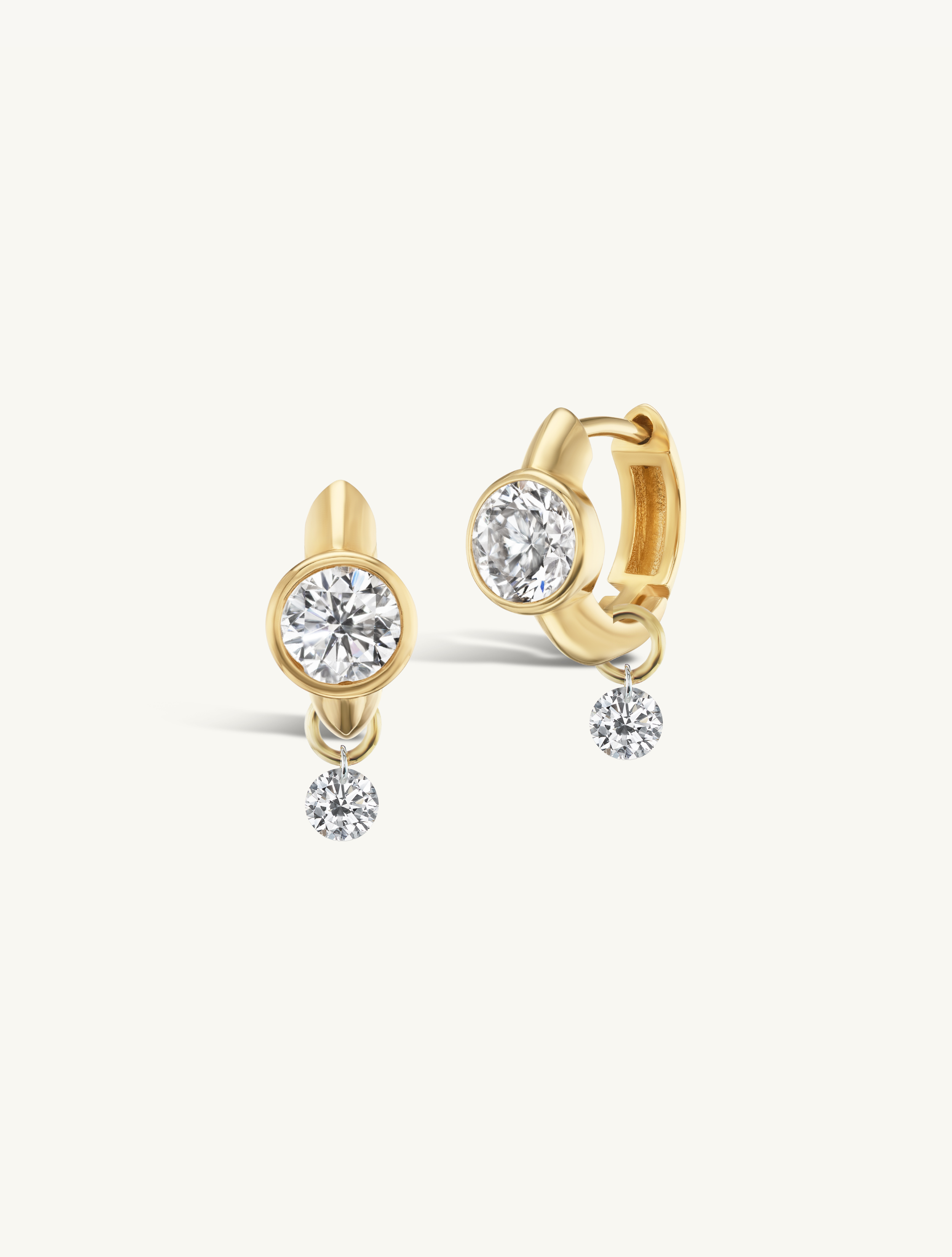 Gold Knife Edge Hoop with Diamond + Free Mini Round Diamond Charms
