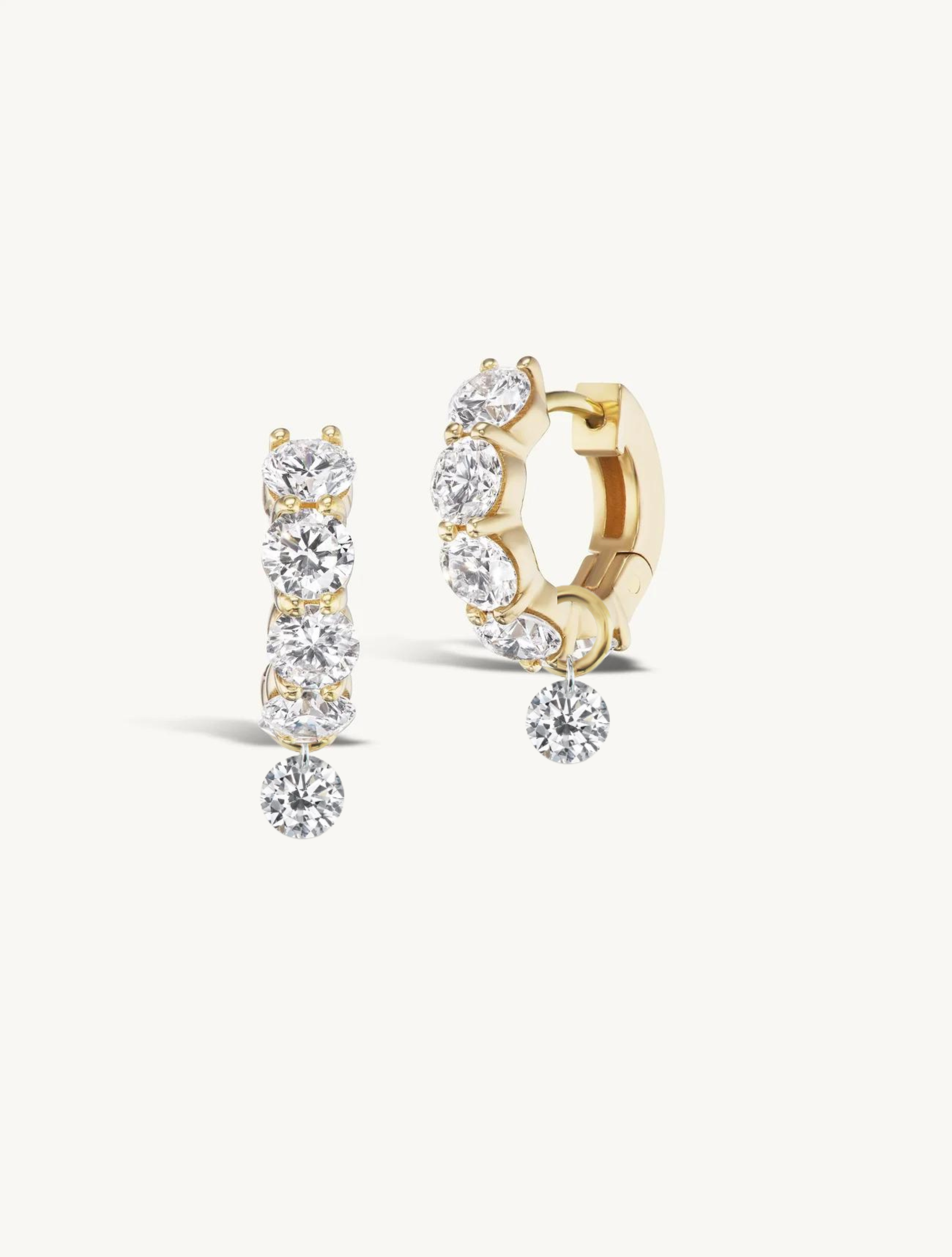 Double Prong Large Diamond Hoops + Free Mini Round Diamond Charms
