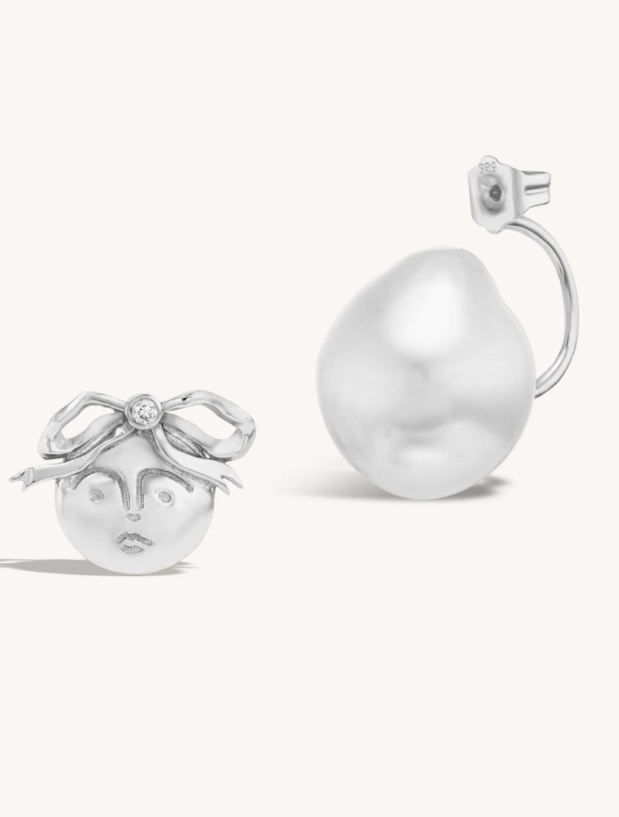 Diamond Moon Studs with Pearl Earring Jacket Pair
