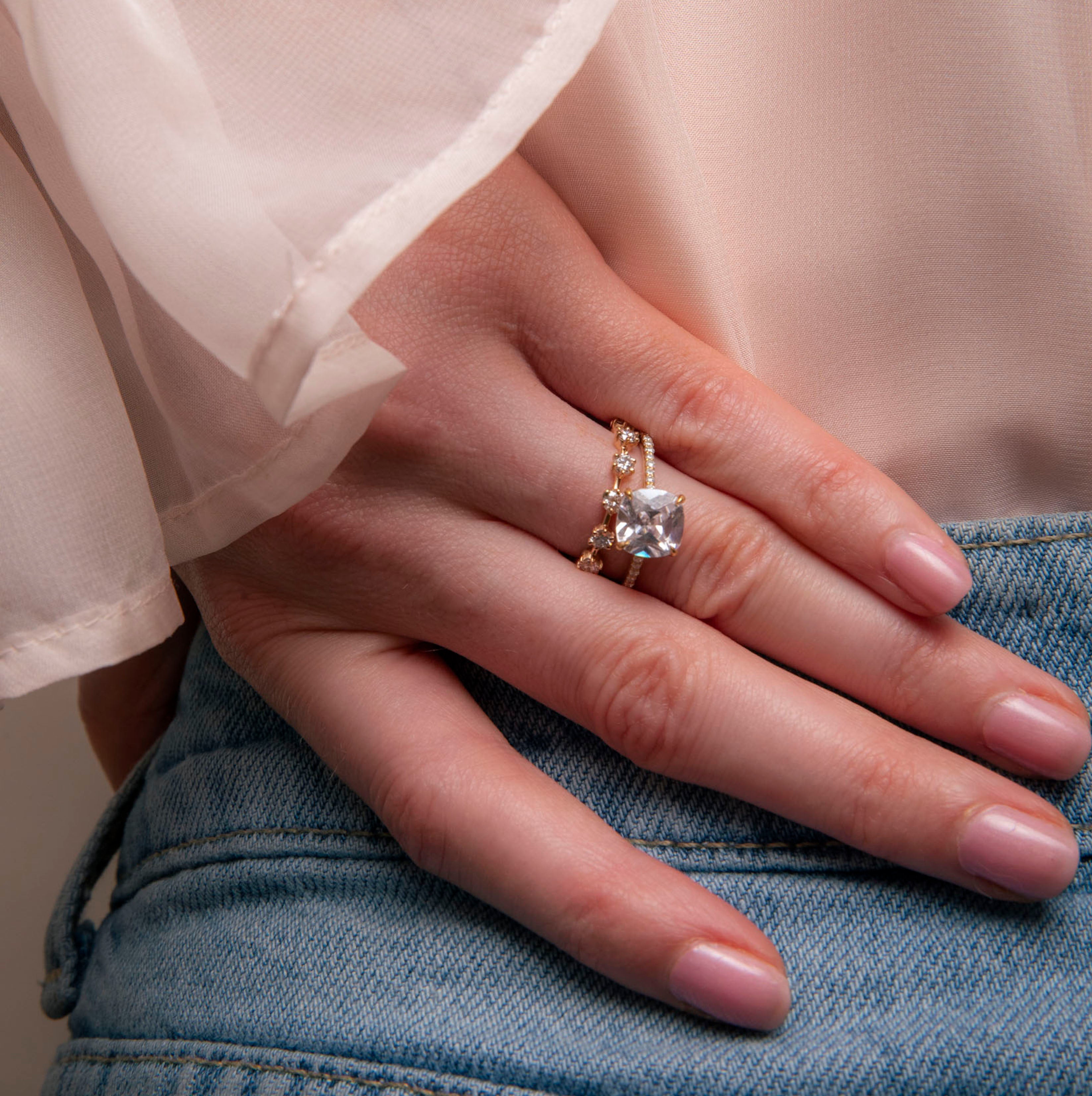 Pave Floating Cushion Engagement Try-On Ring