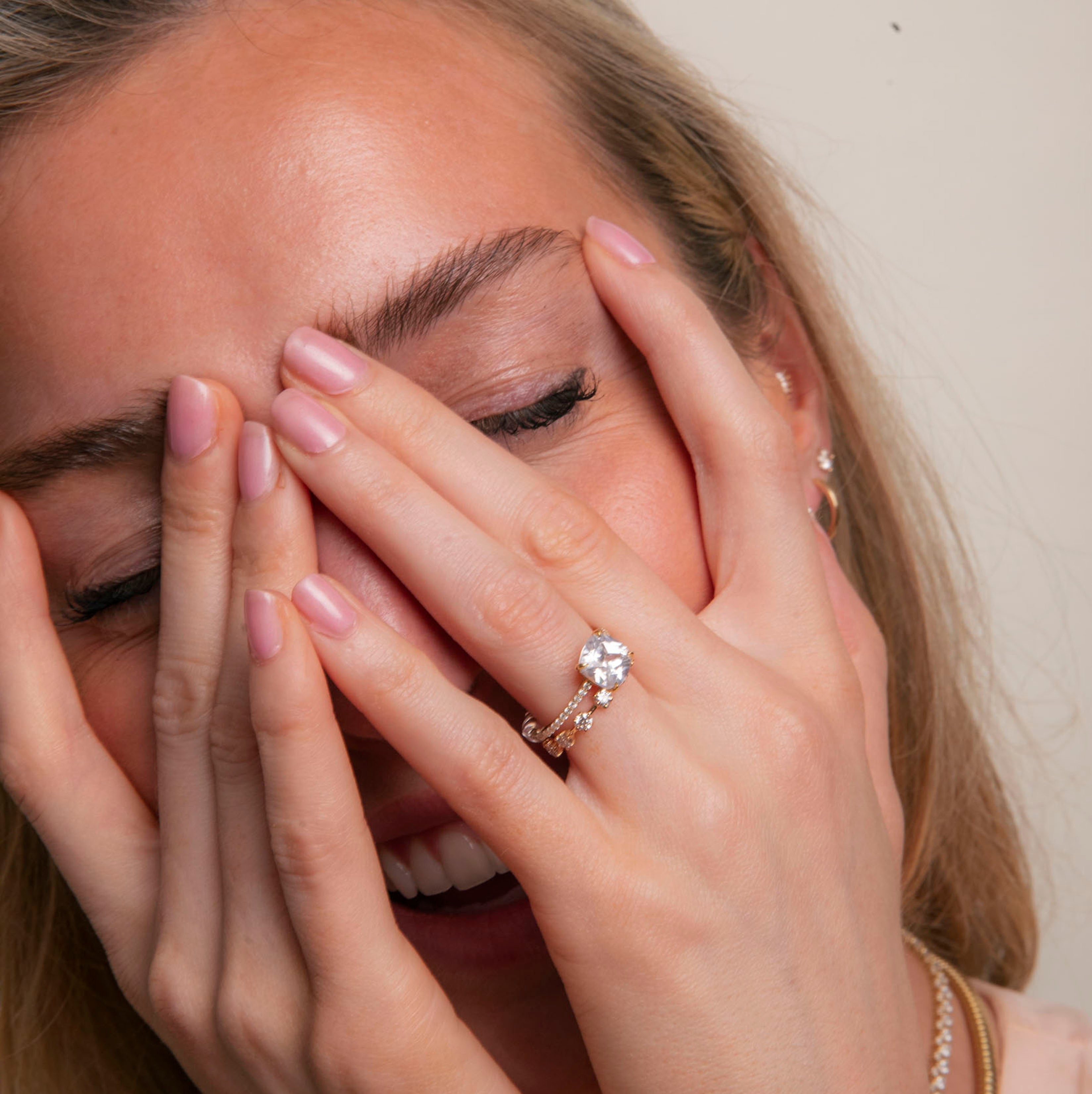 Pave Floating Cushion Engagement Try-On Ring