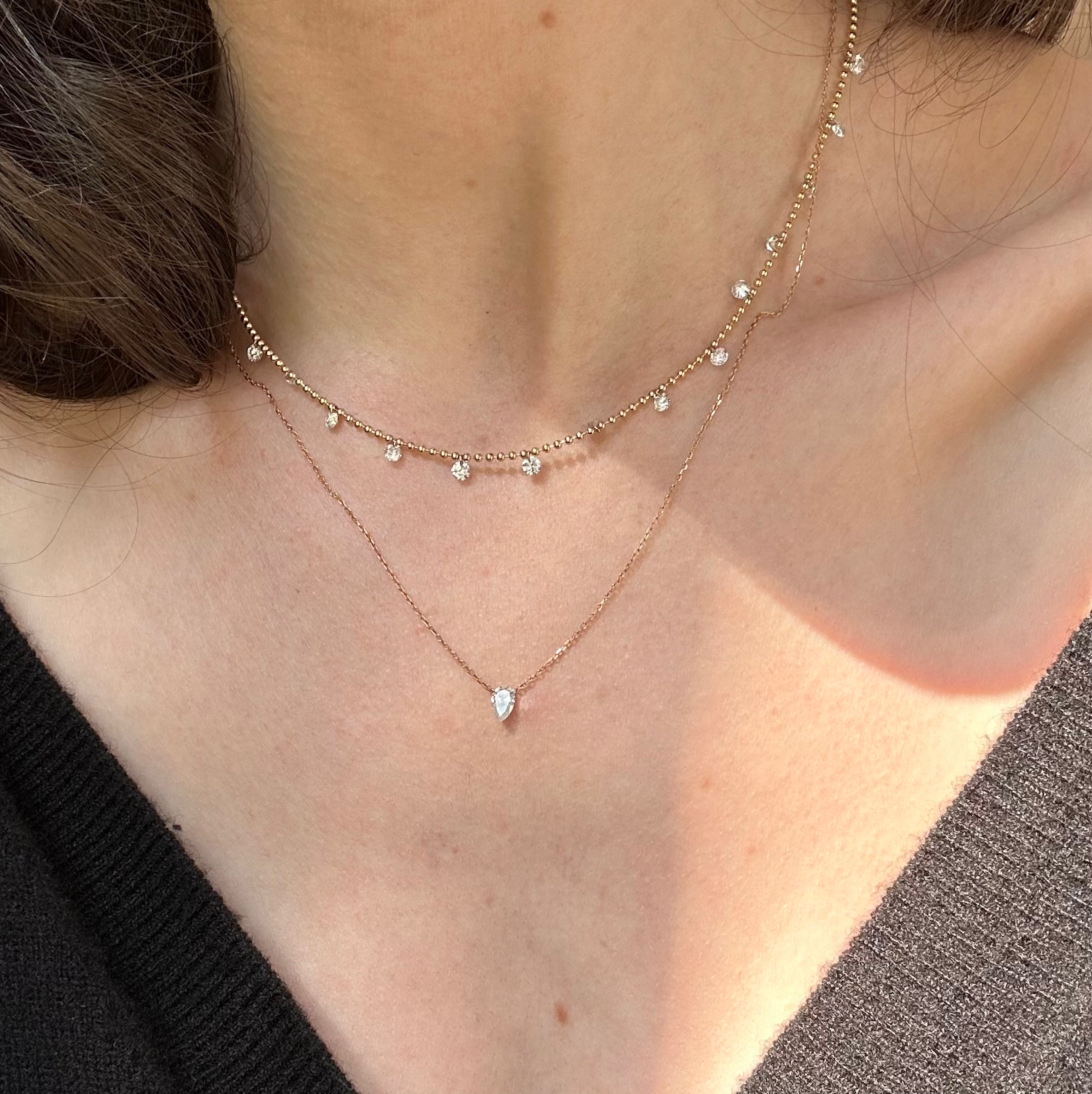 Pierced Solitaire Pear Necklace - In Stock