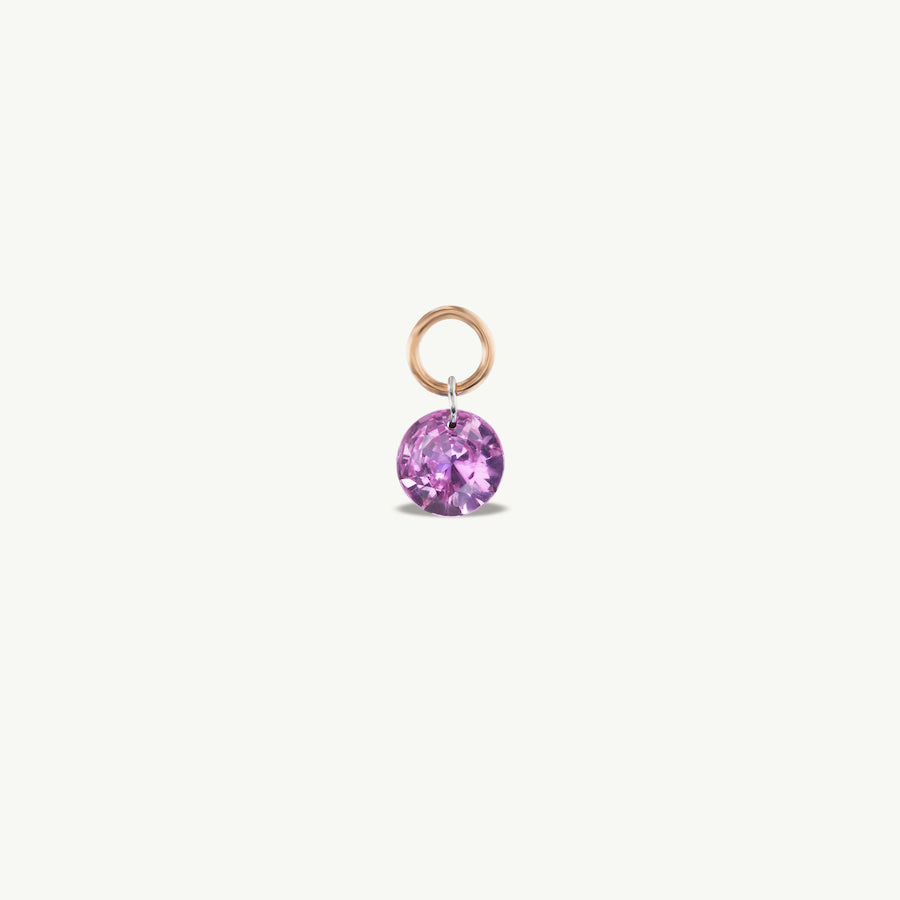 Small Round Pierced Pink Sapphire Charm for Huggies