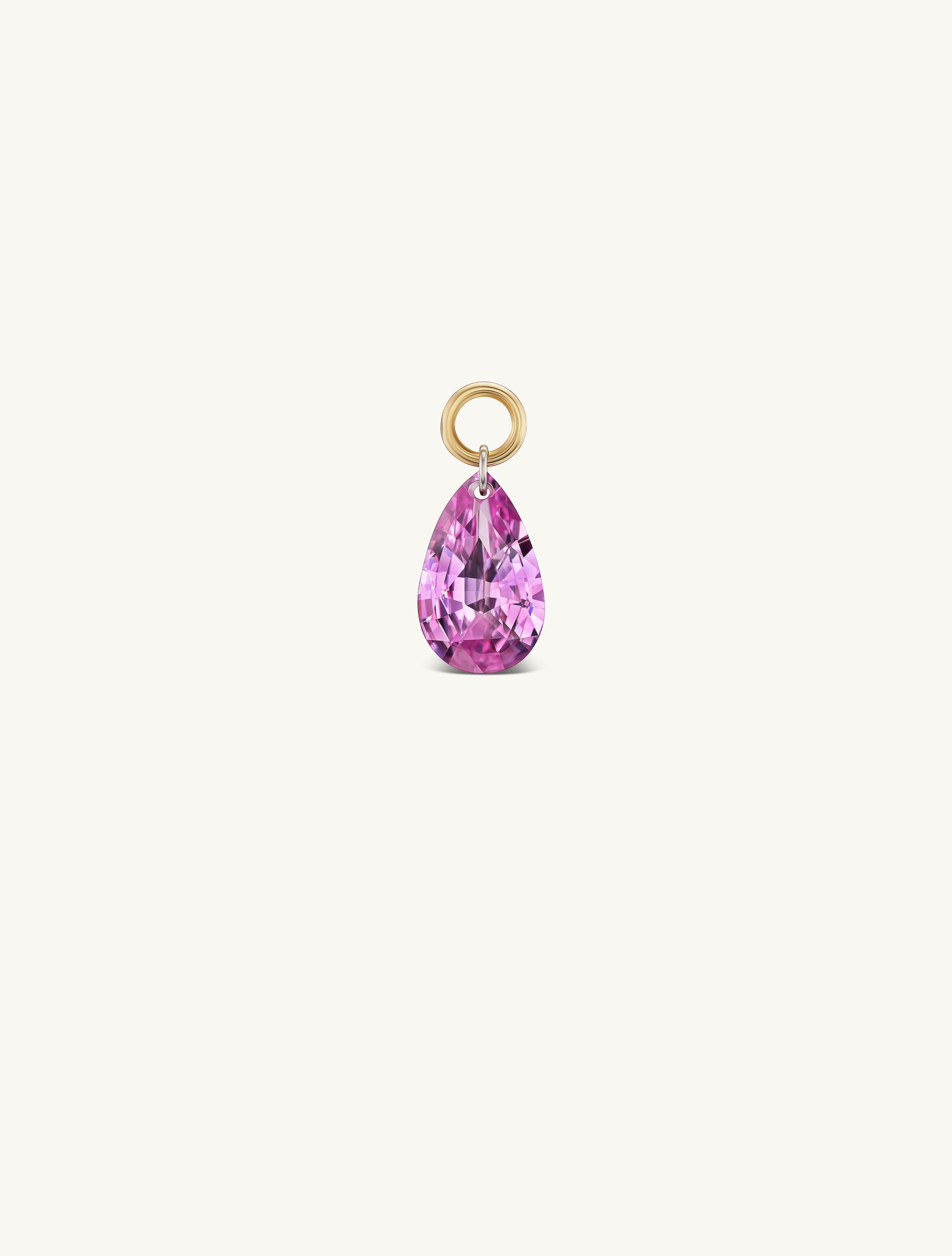 Pierced Pink Pear Sapphire Charm for Huggies