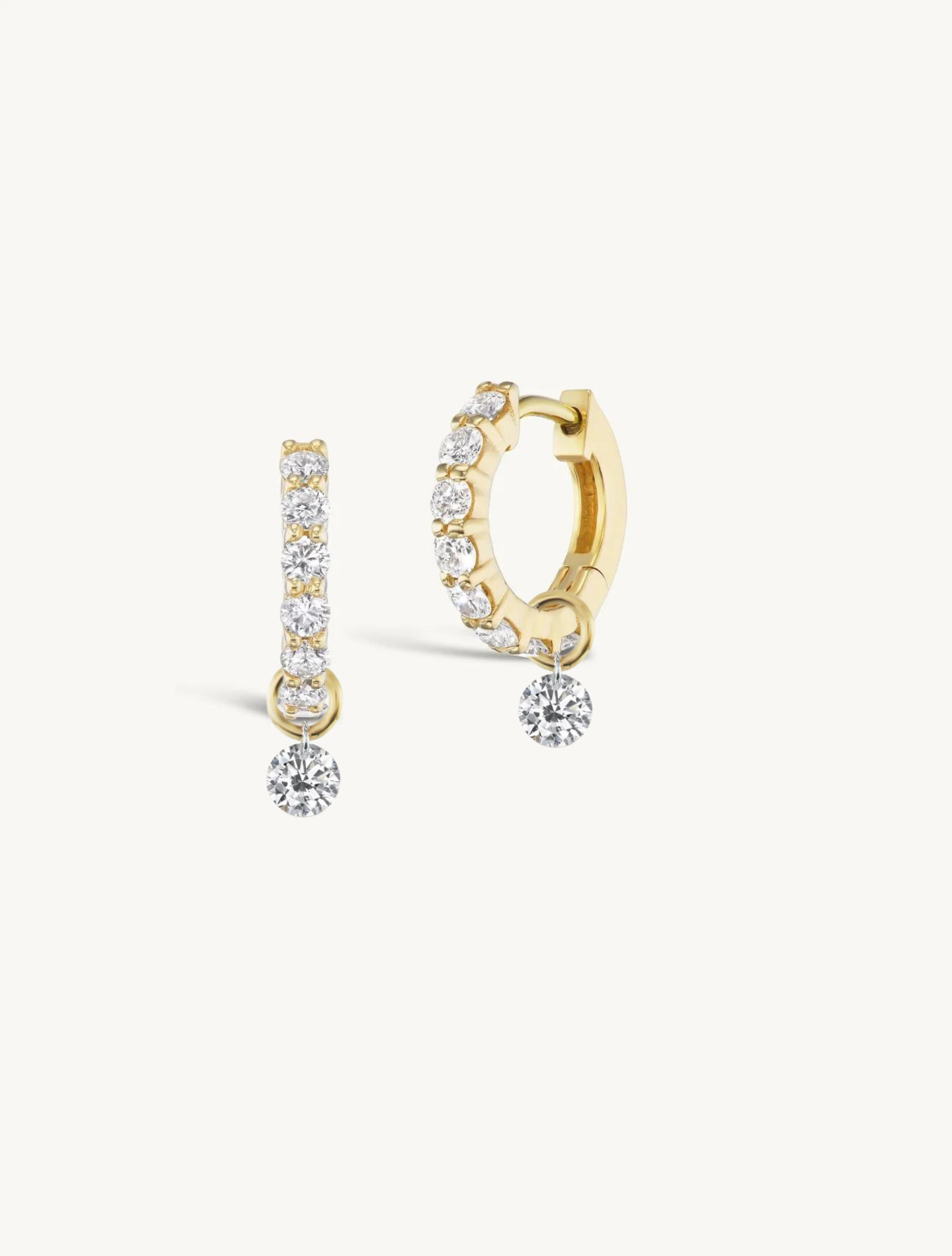 Double Prong Small Diamond Hoops + Free Mini Round Diamond Charms