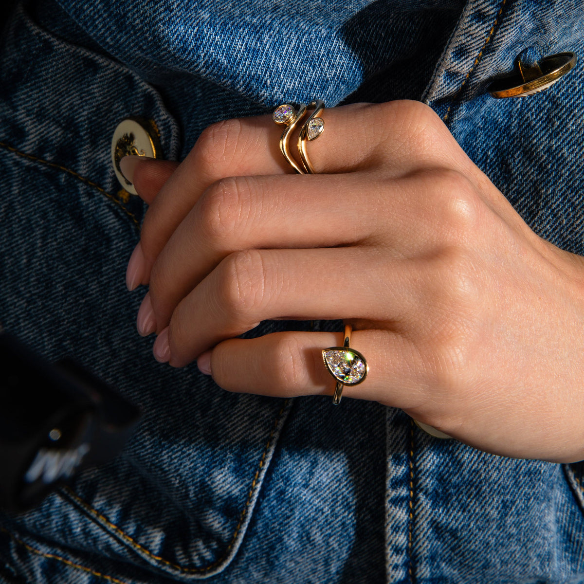 Tilted Pear Pinky Ring