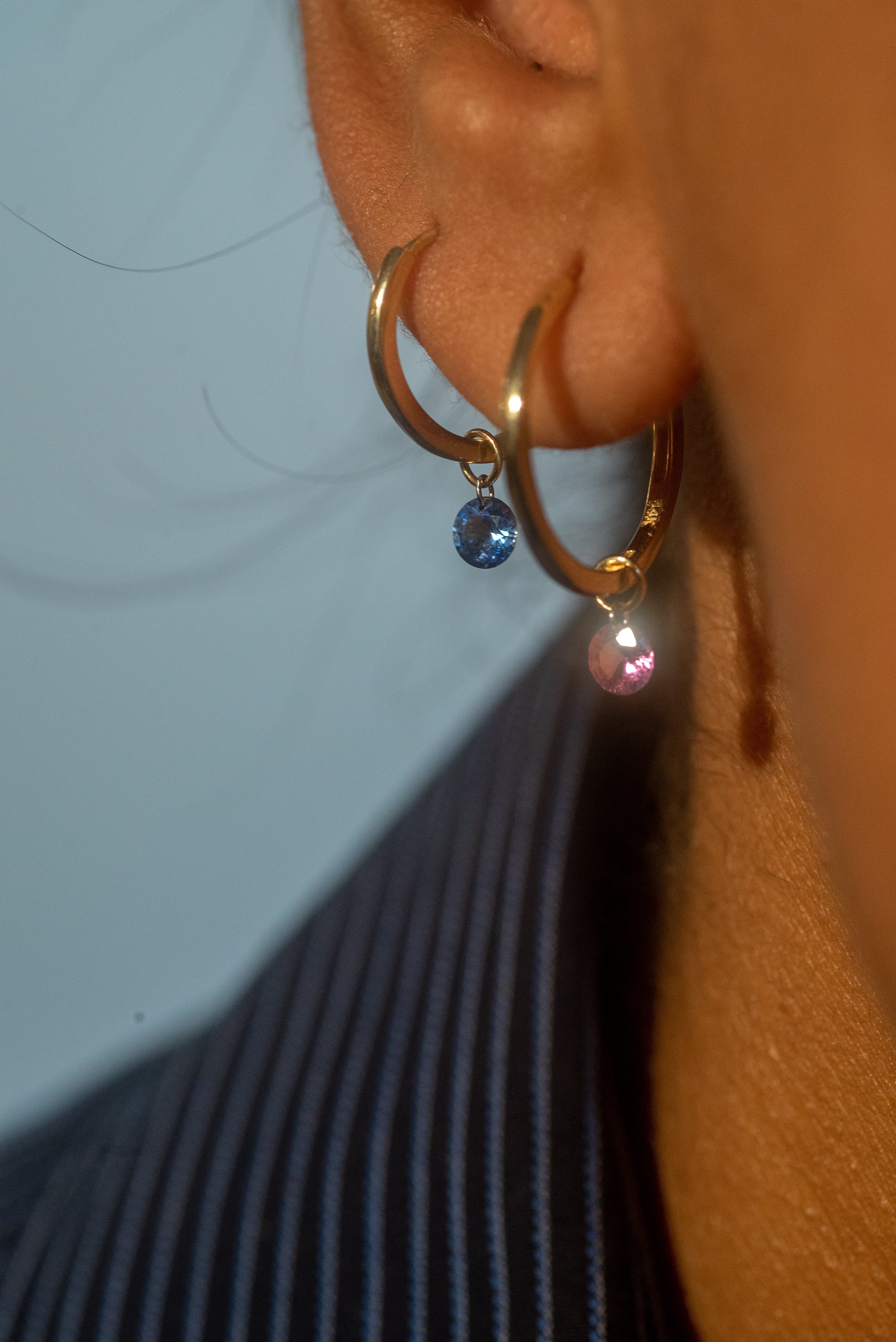 Small Round Pierced Pink Sapphire Charm for Huggies