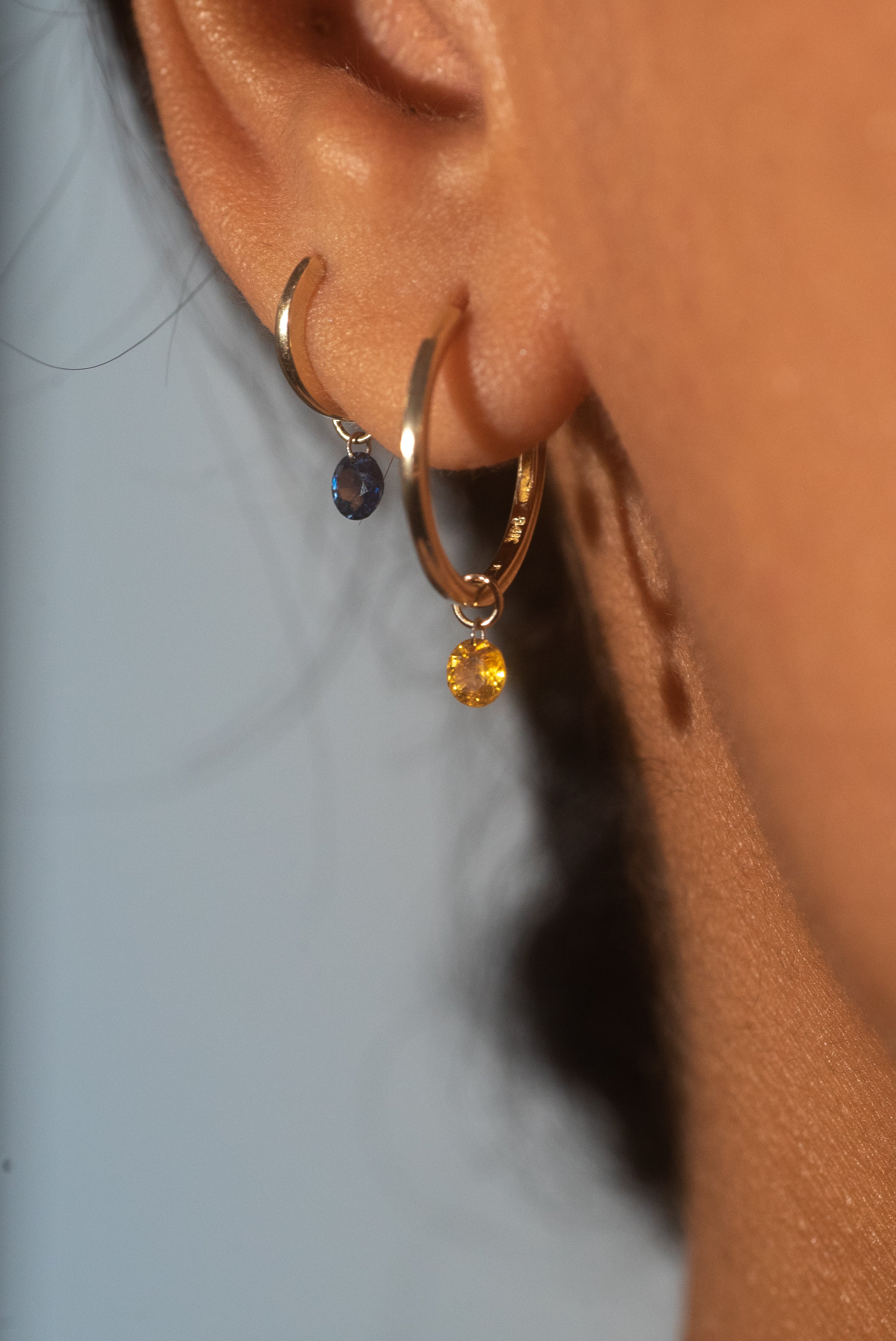 Small Round Pierced Blue Sapphire Charm for Huggies
