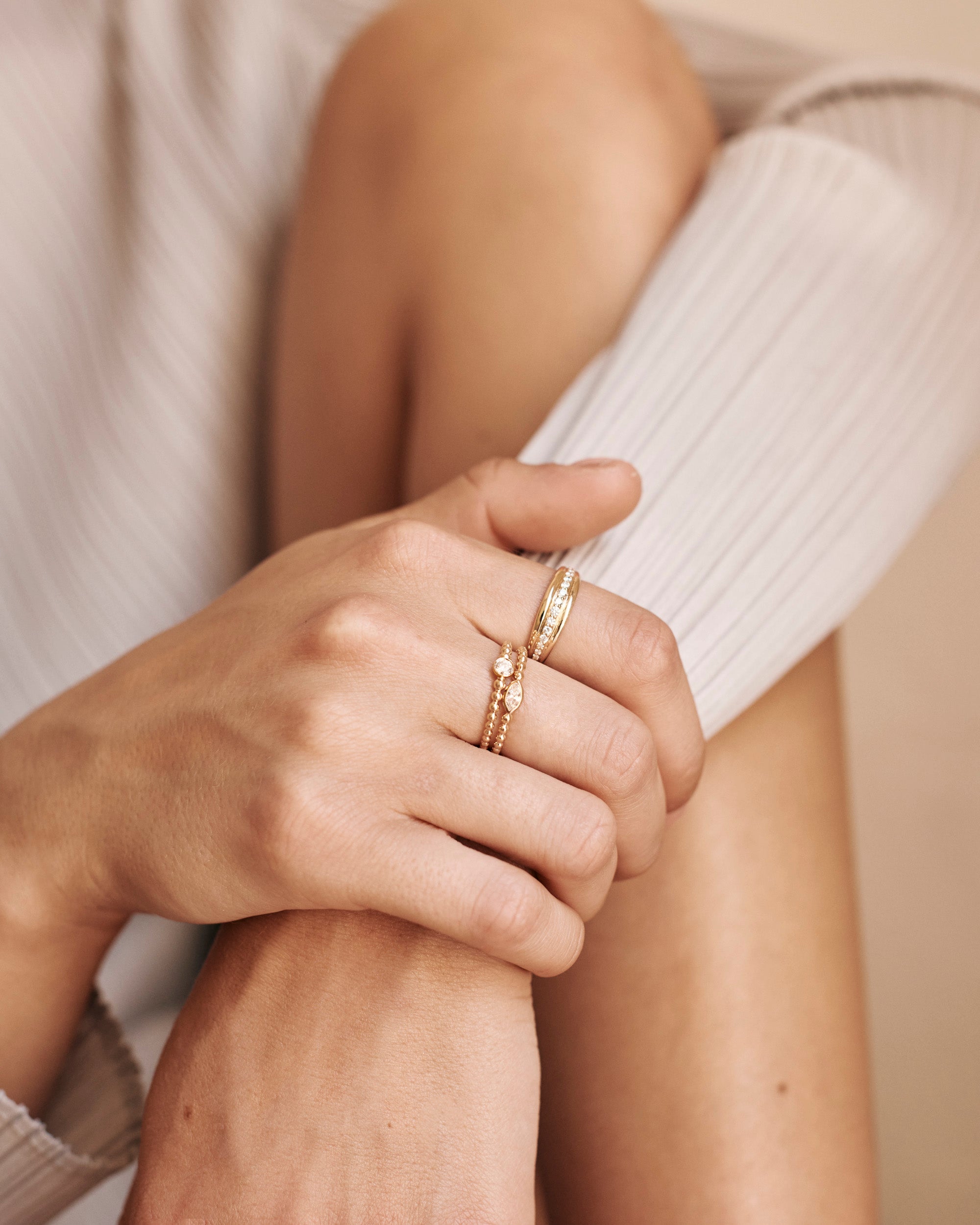 Beaded One Diamond Ring