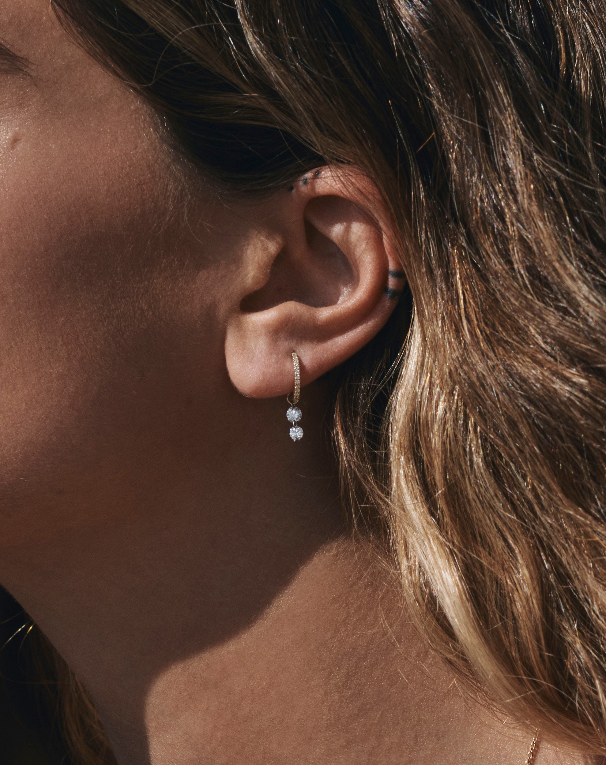 Double Pierced Diamond Pave Huggies