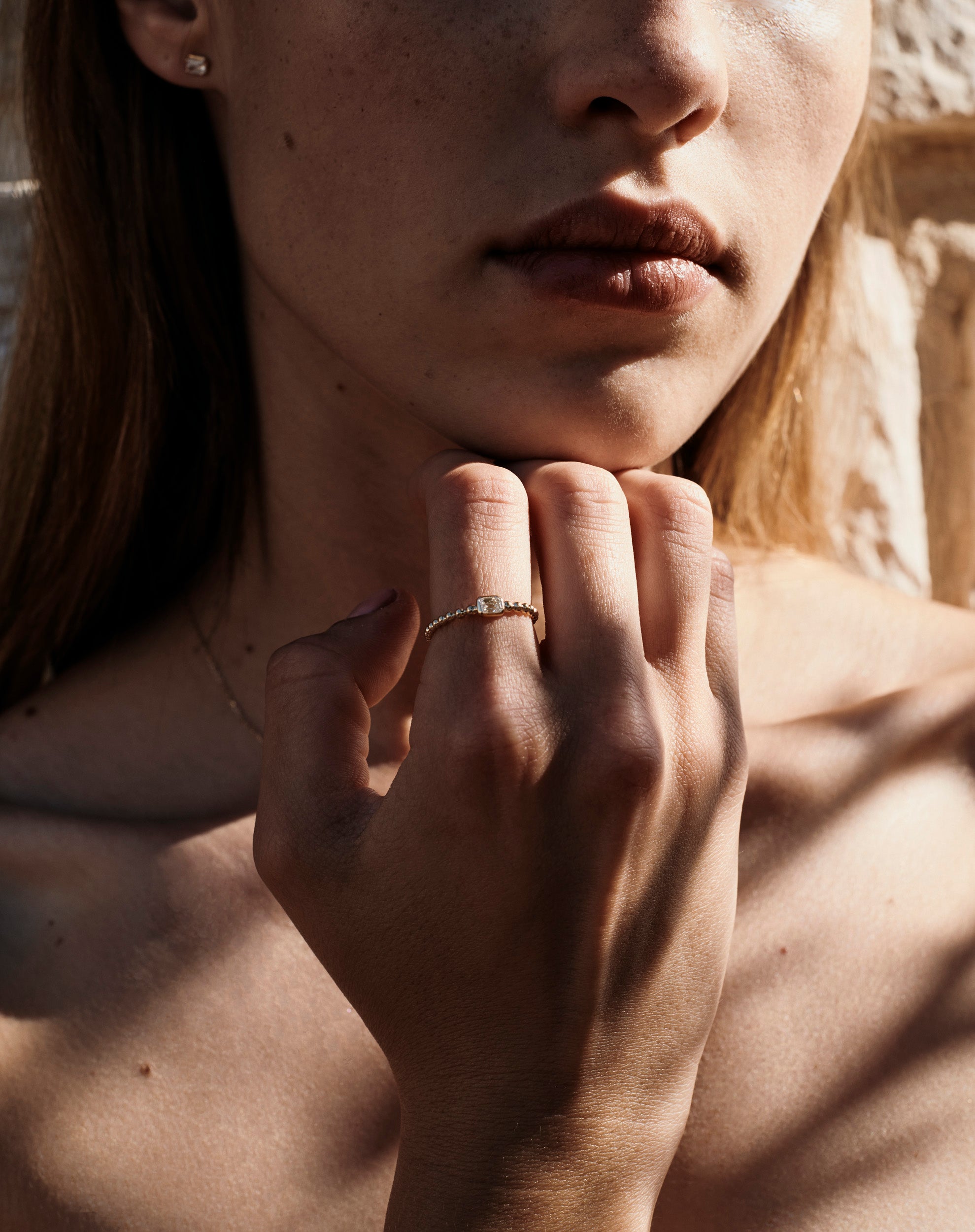 Beaded Emerald Cut Ring