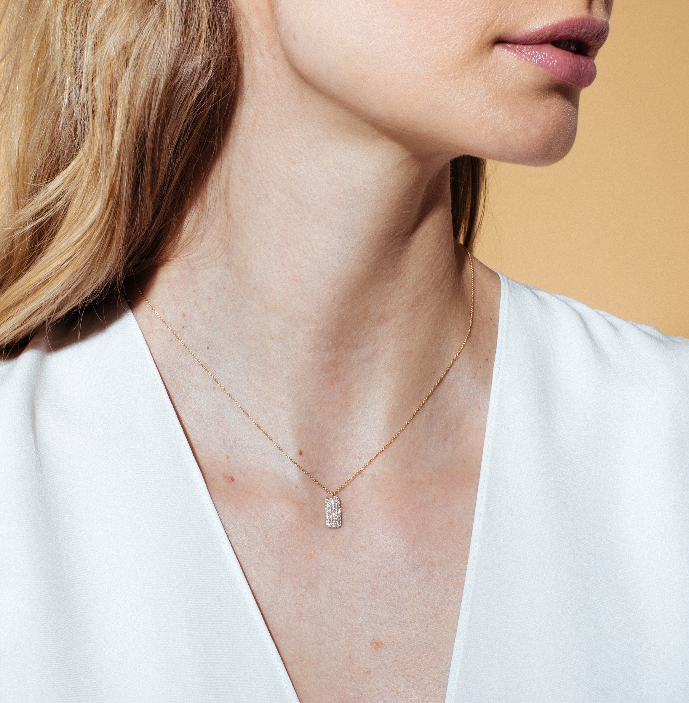 Vertical Diamond Studded Tag Necklace