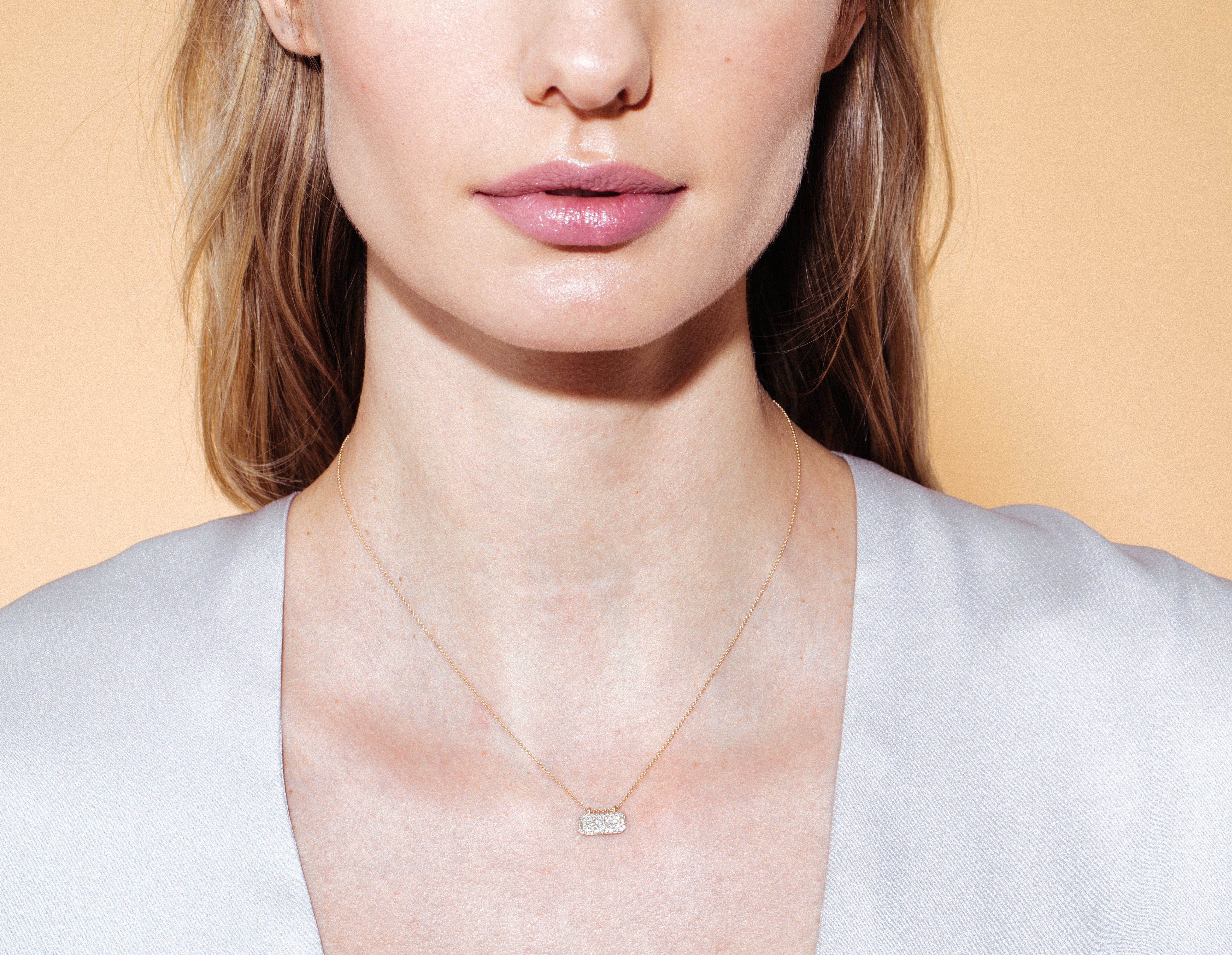 Horizontal Diamond Studded Tag Necklace