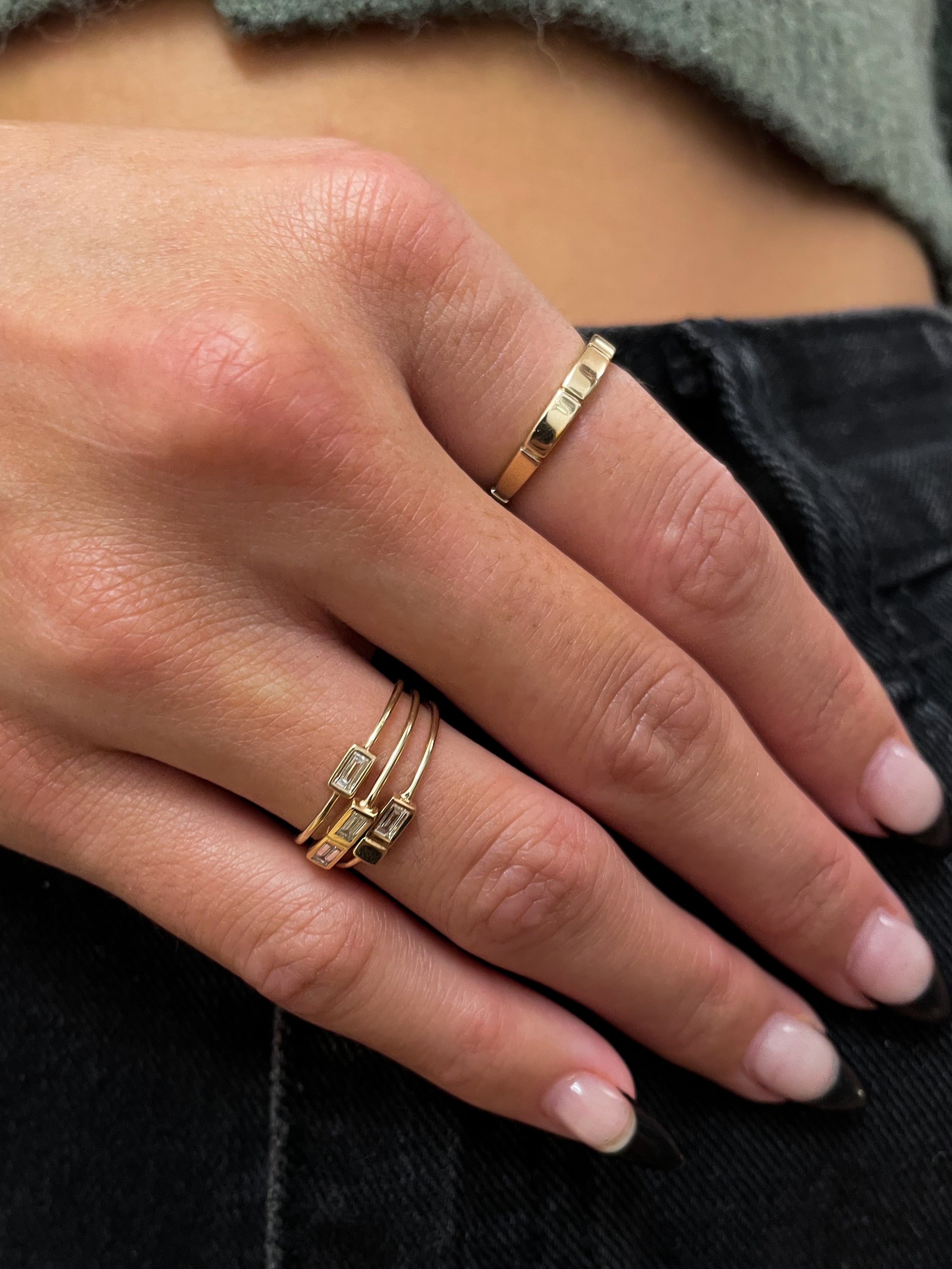 Stacked Single Diamond Ring