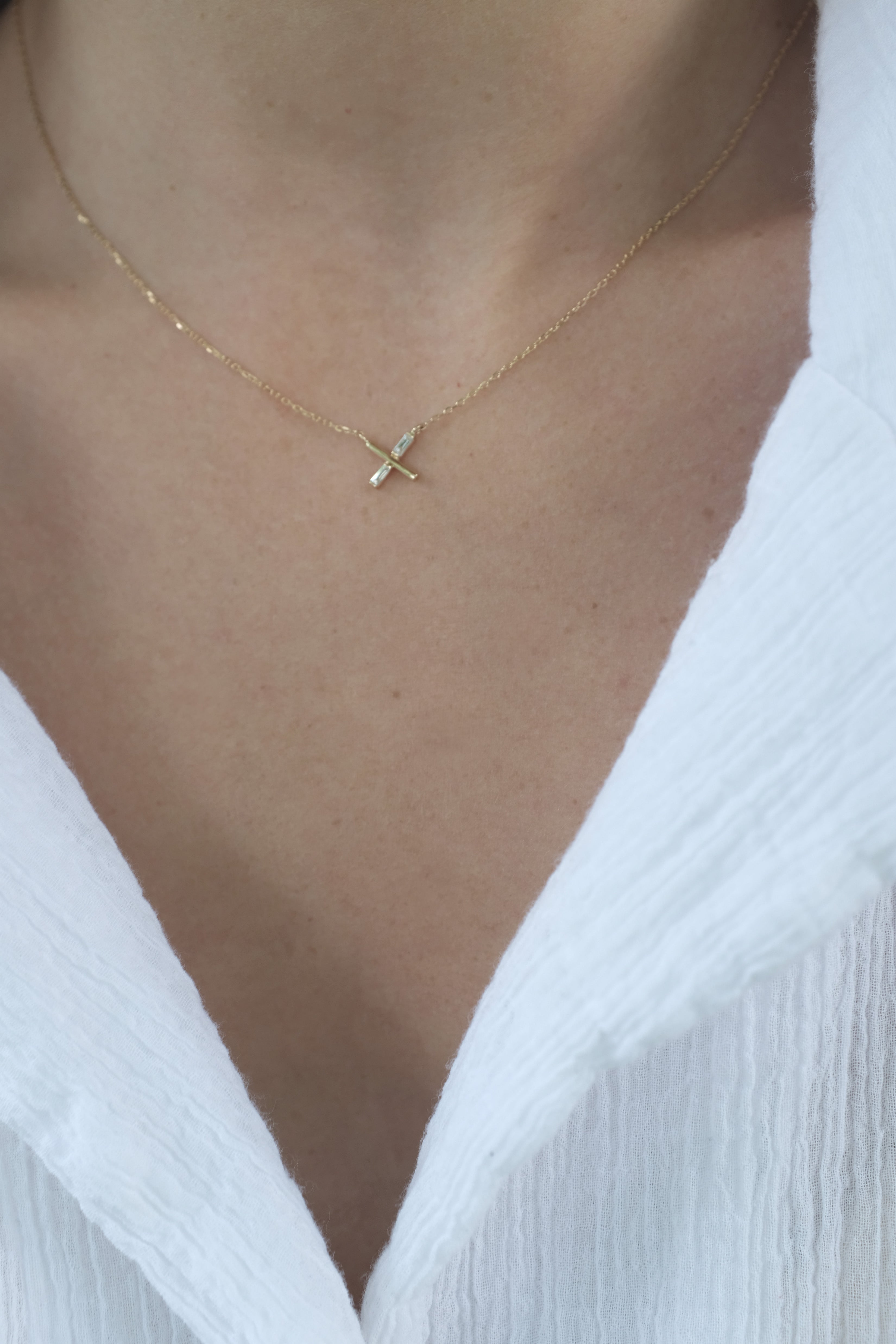 Everytown Mini X Baguette Diamond Pendant