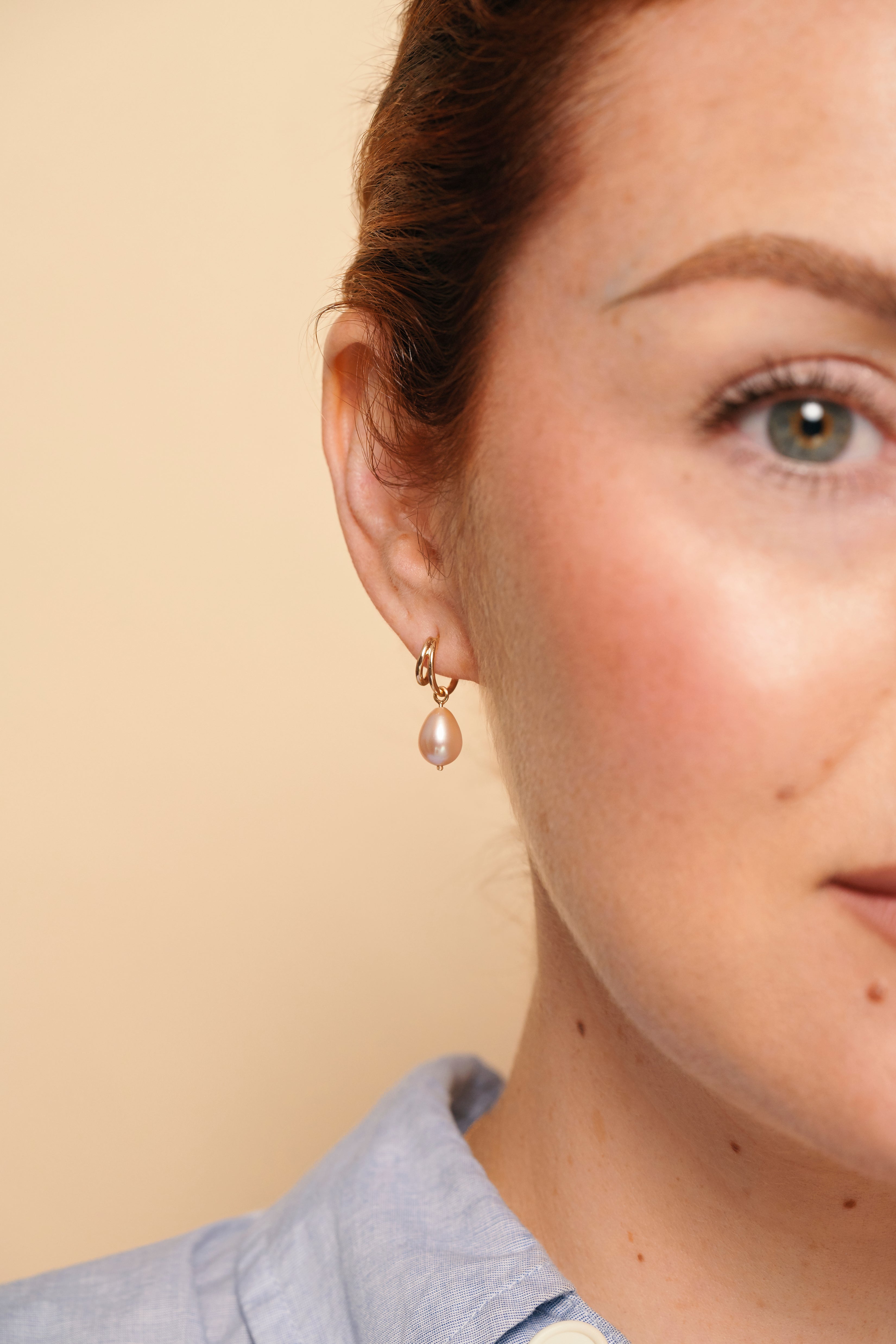 SRJ x KJH Webbed Hoop with Hanging Pearl