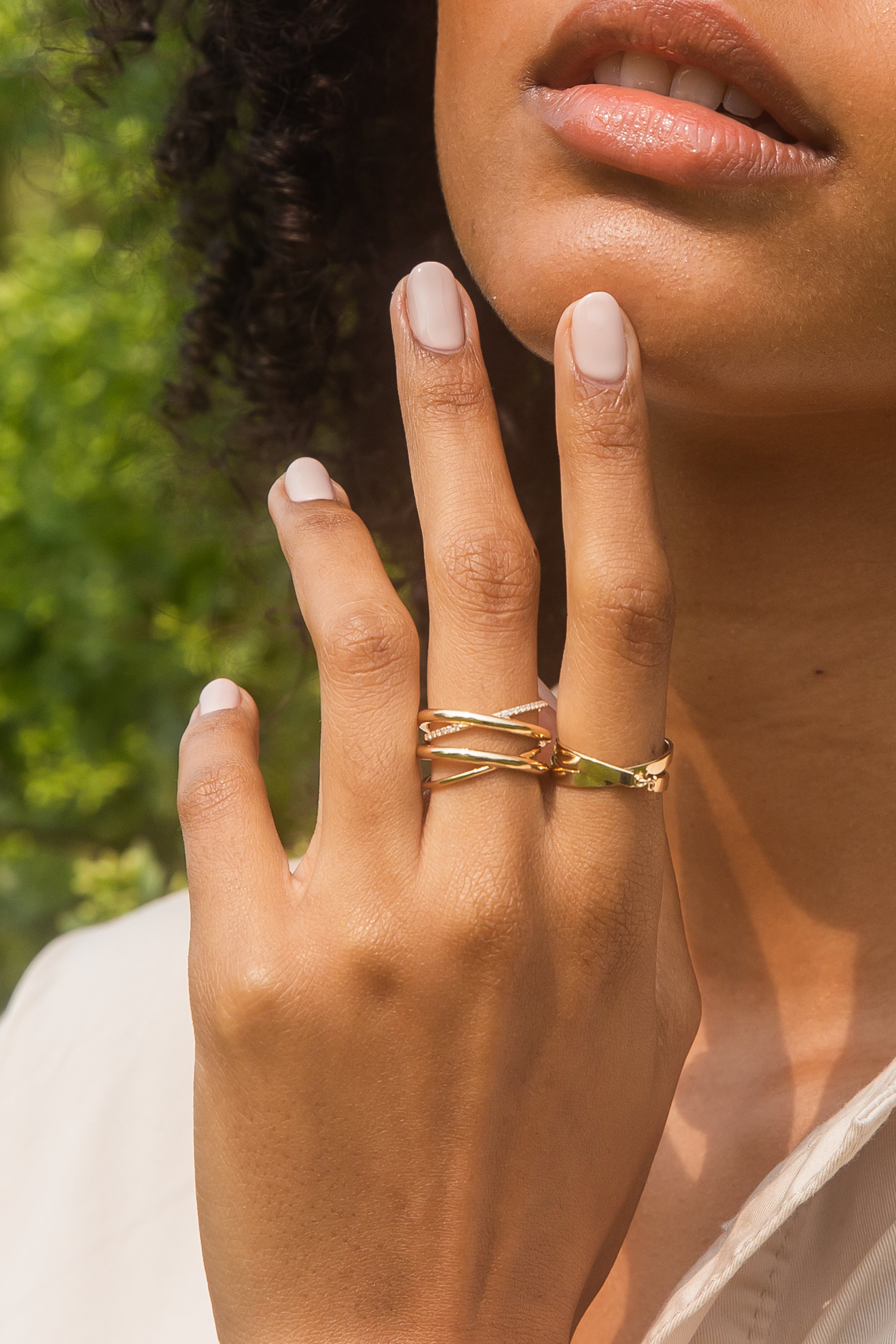 Half Pave Crossover Ring