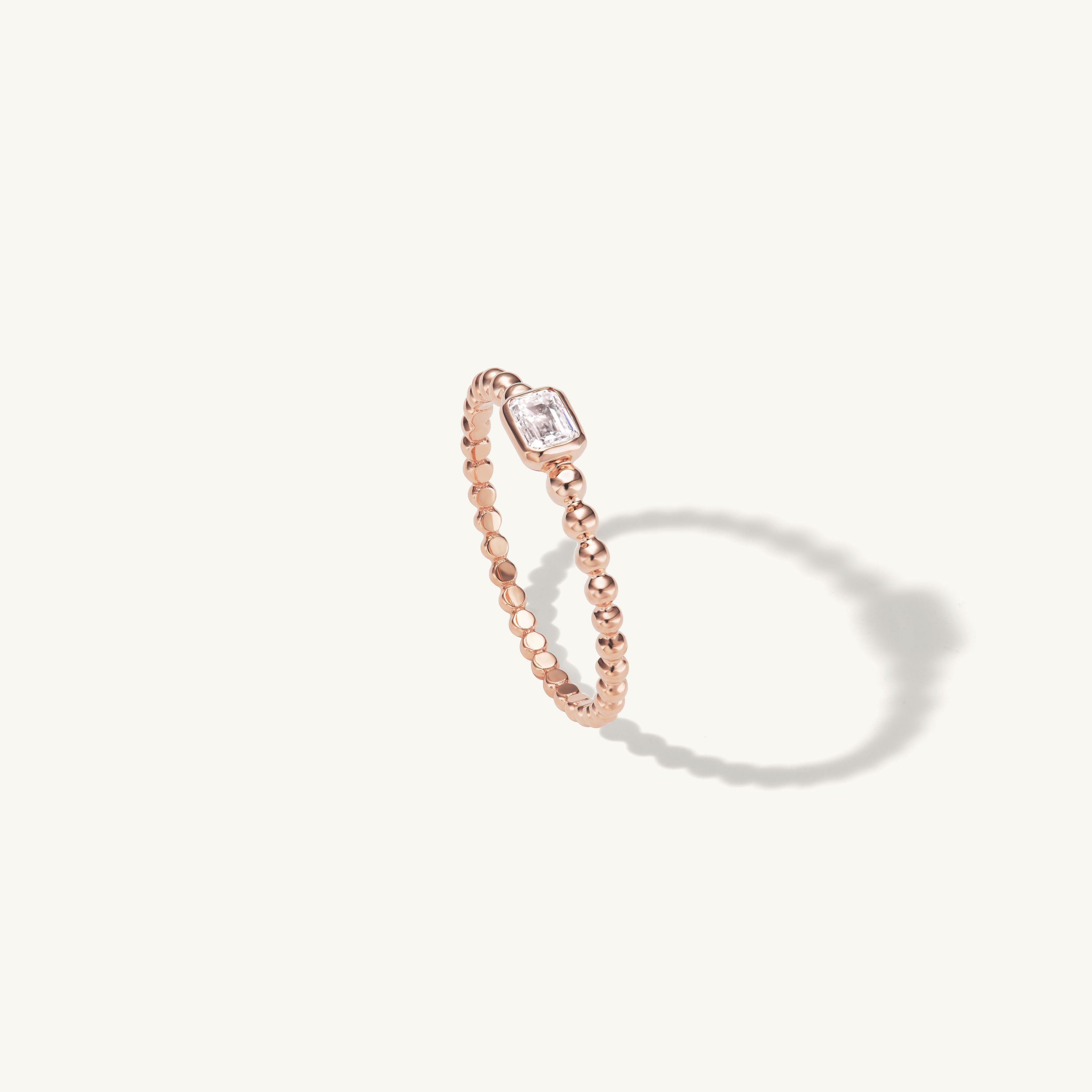 Beaded Emerald Cut Ring