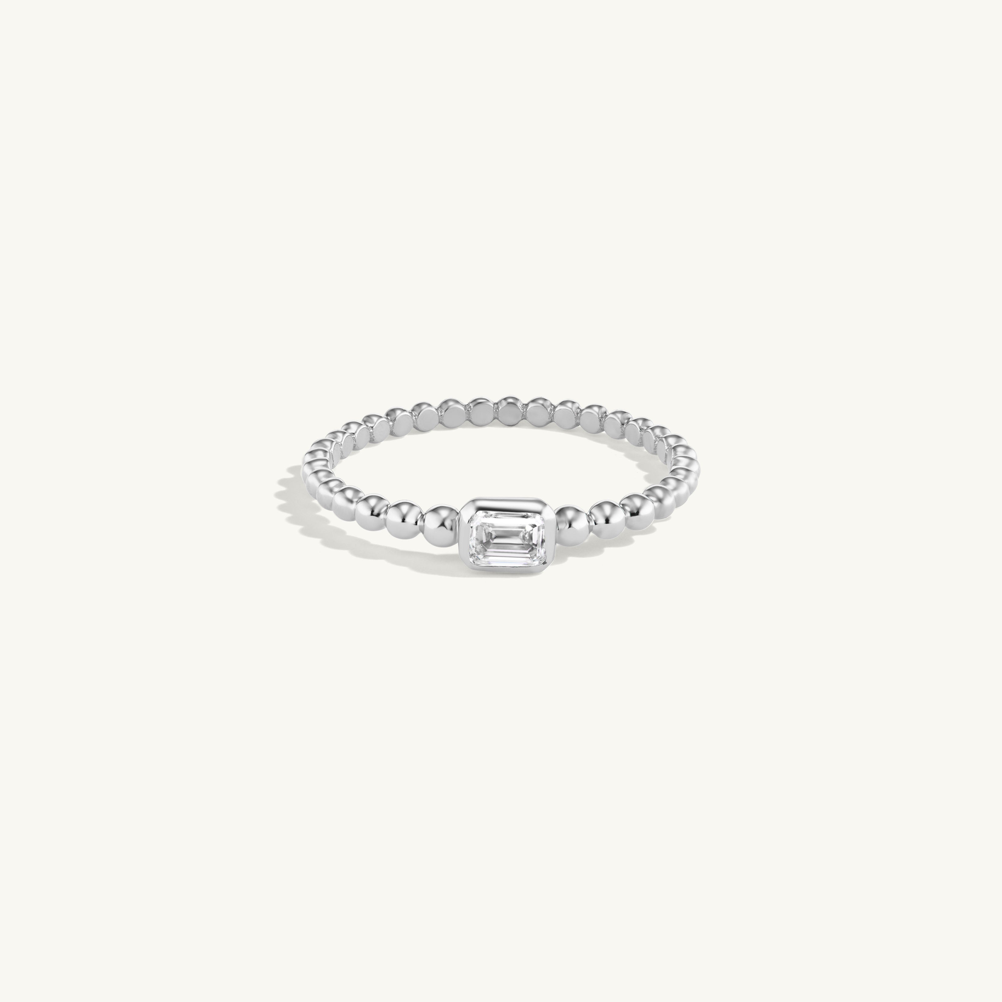 Beaded Emerald Cut Ring