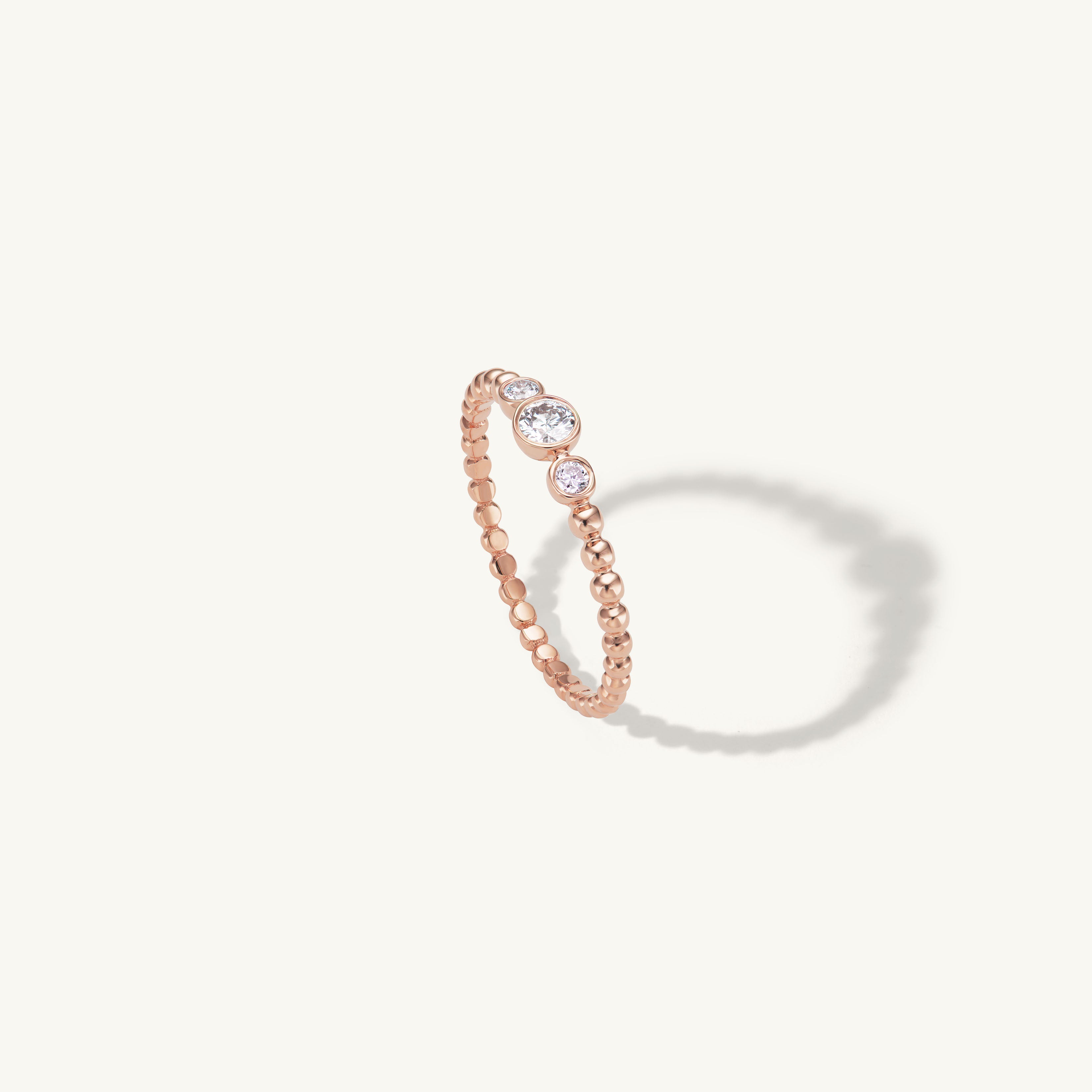 Beaded Three Diamond Ring