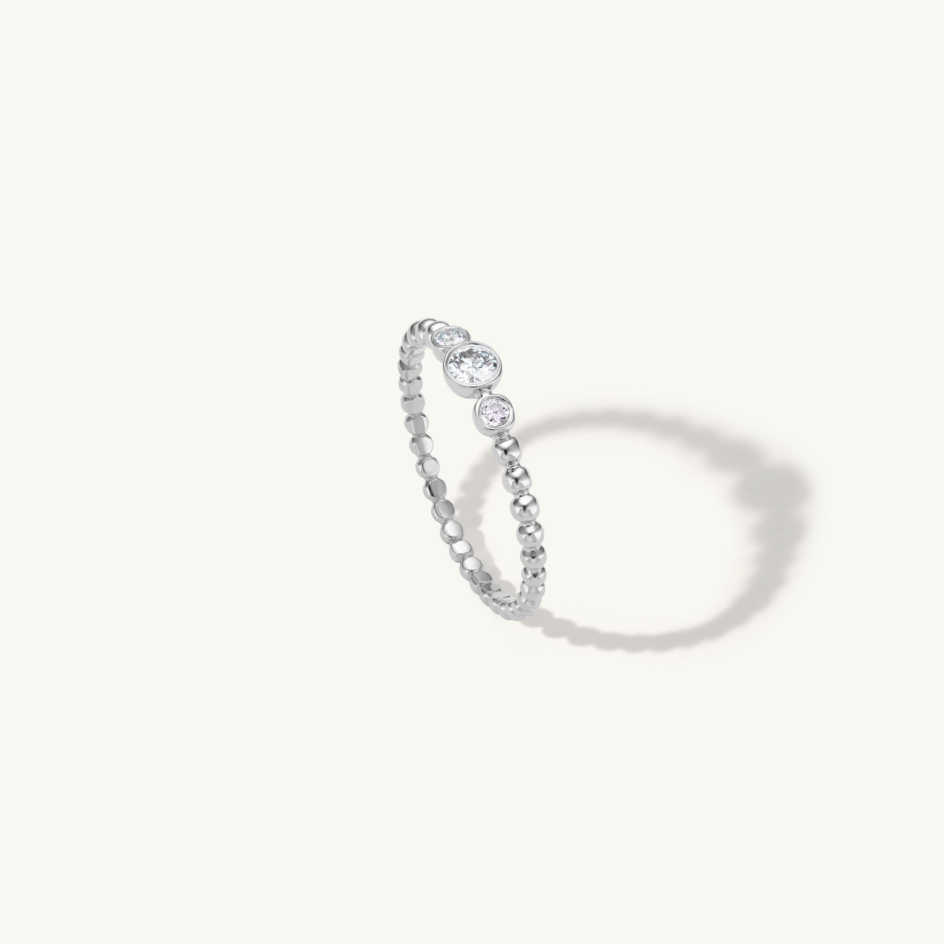Beaded Three Diamond Ring