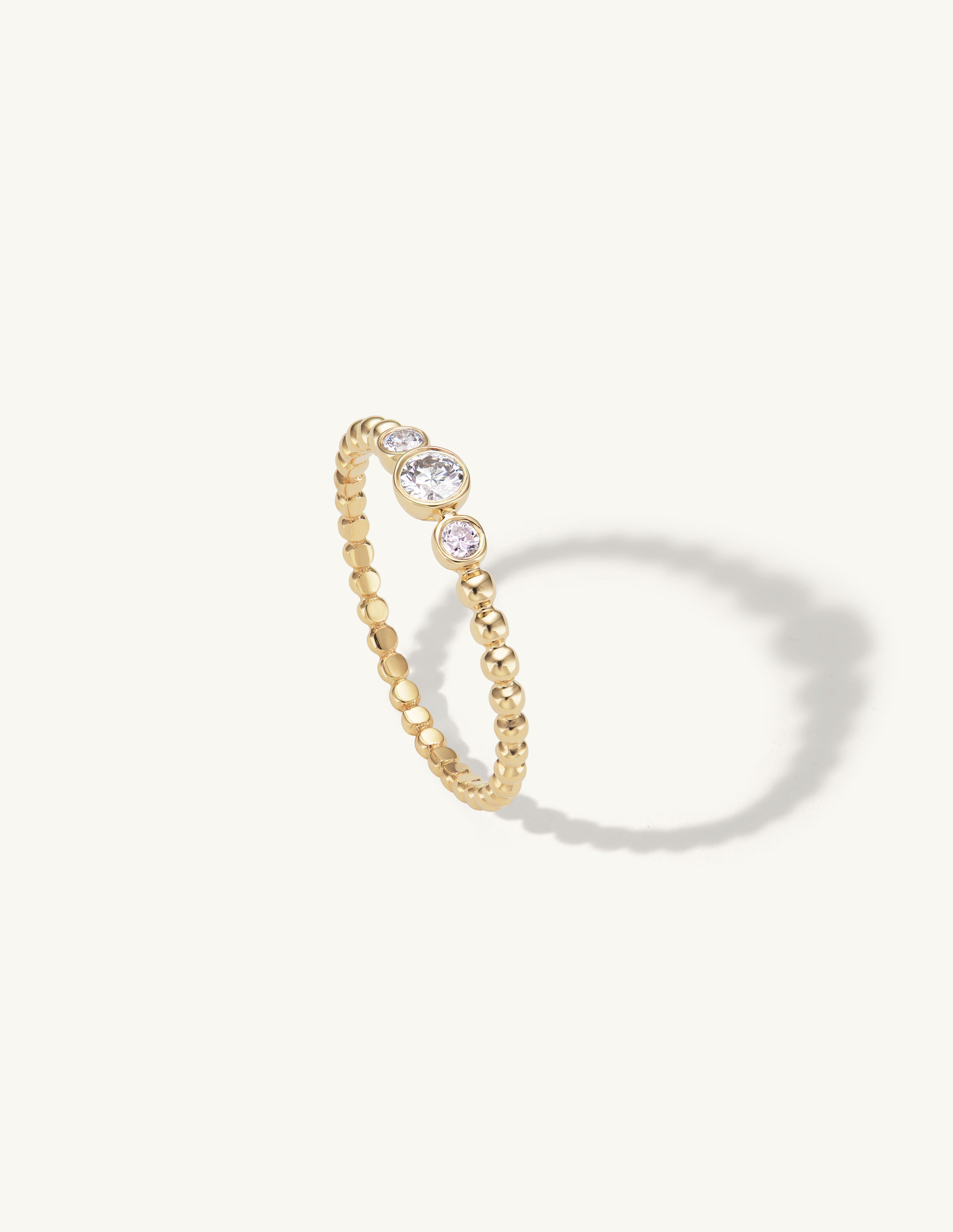 Beaded Three Diamond Ring