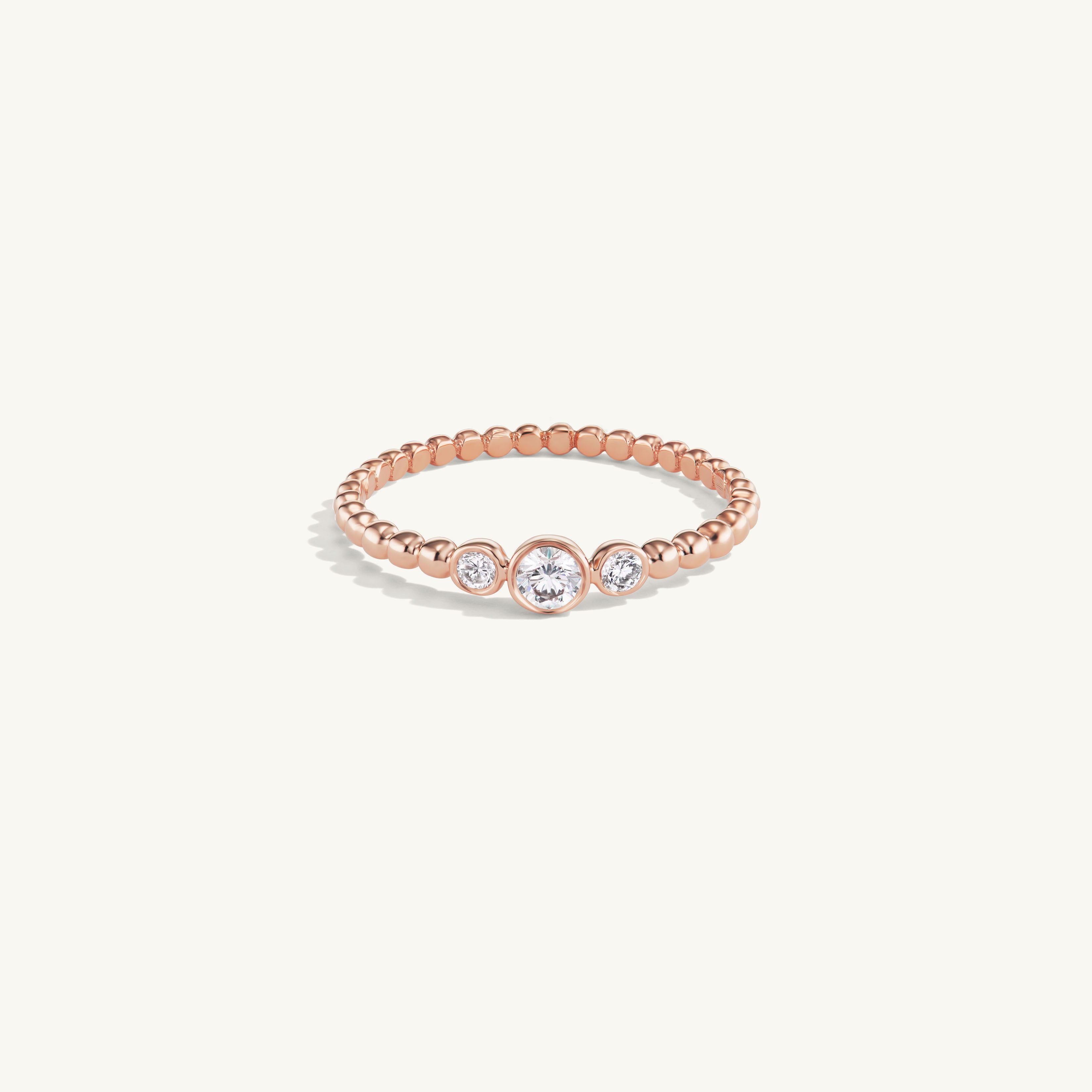 Beaded Three Diamond Ring