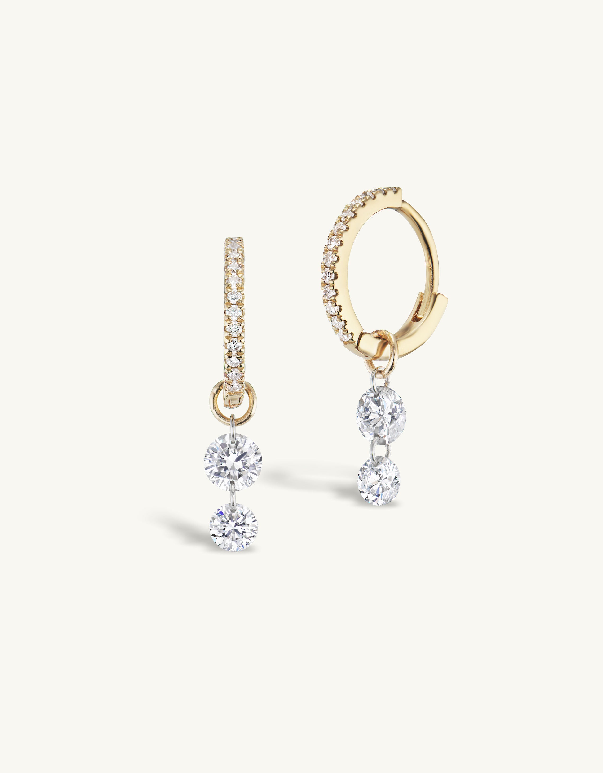 Double Pierced Diamond Pave Huggies