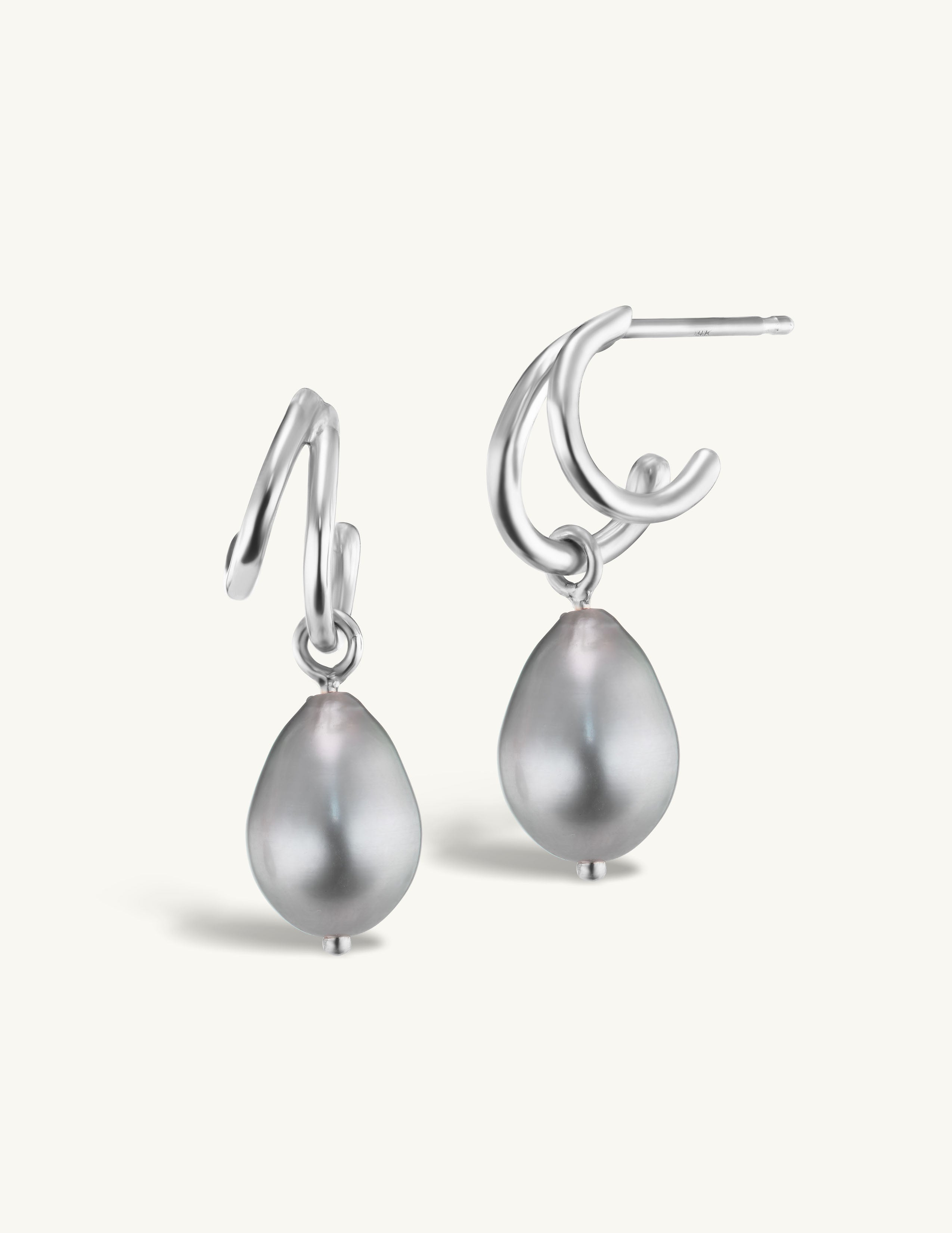 SRJ x KJH Webbed Hoop with Hanging Pearl