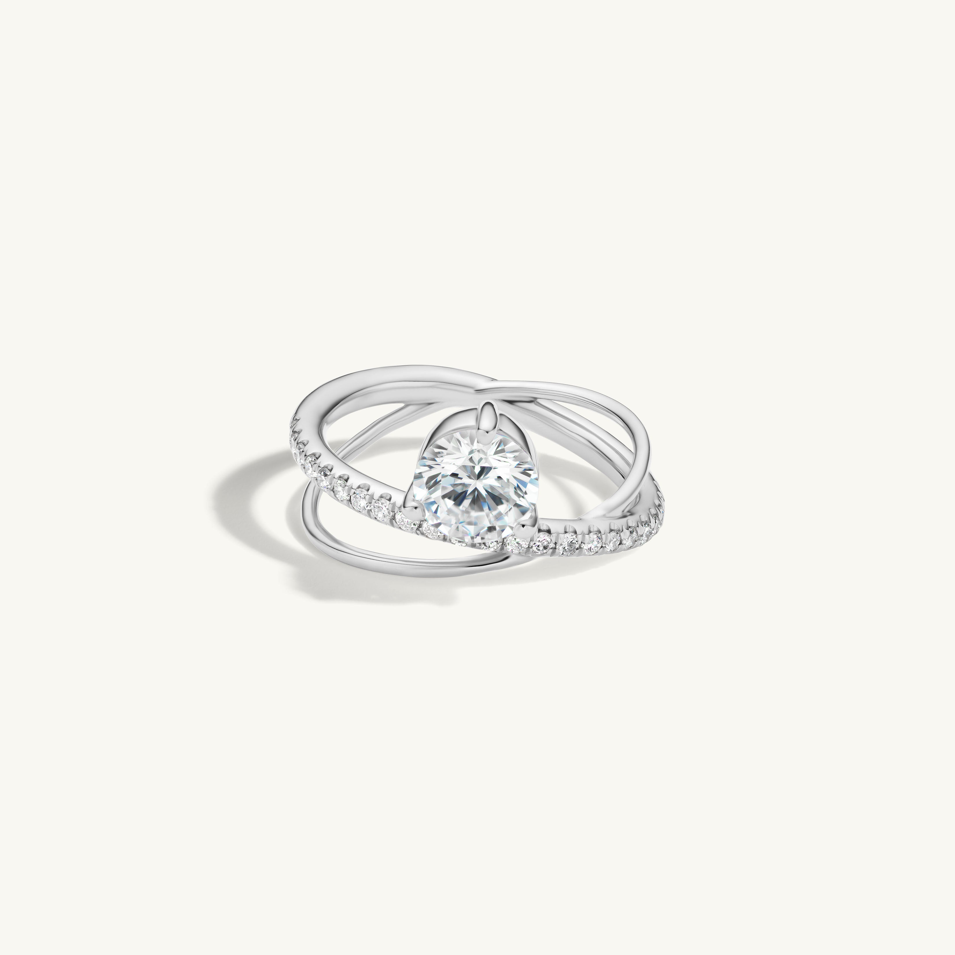 Half Pave Crossover Engagement Ring