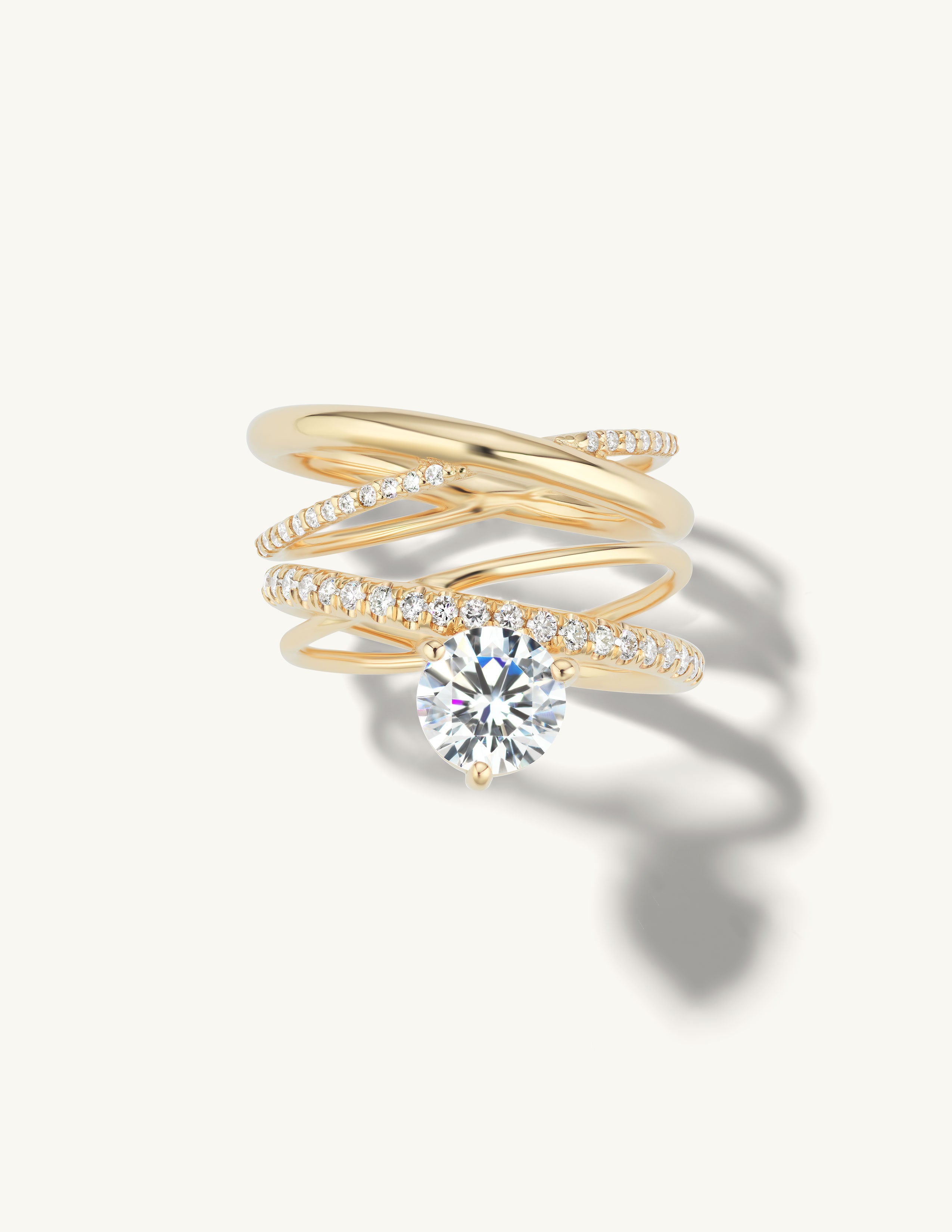 Half Pave Crossover Engagement Ring