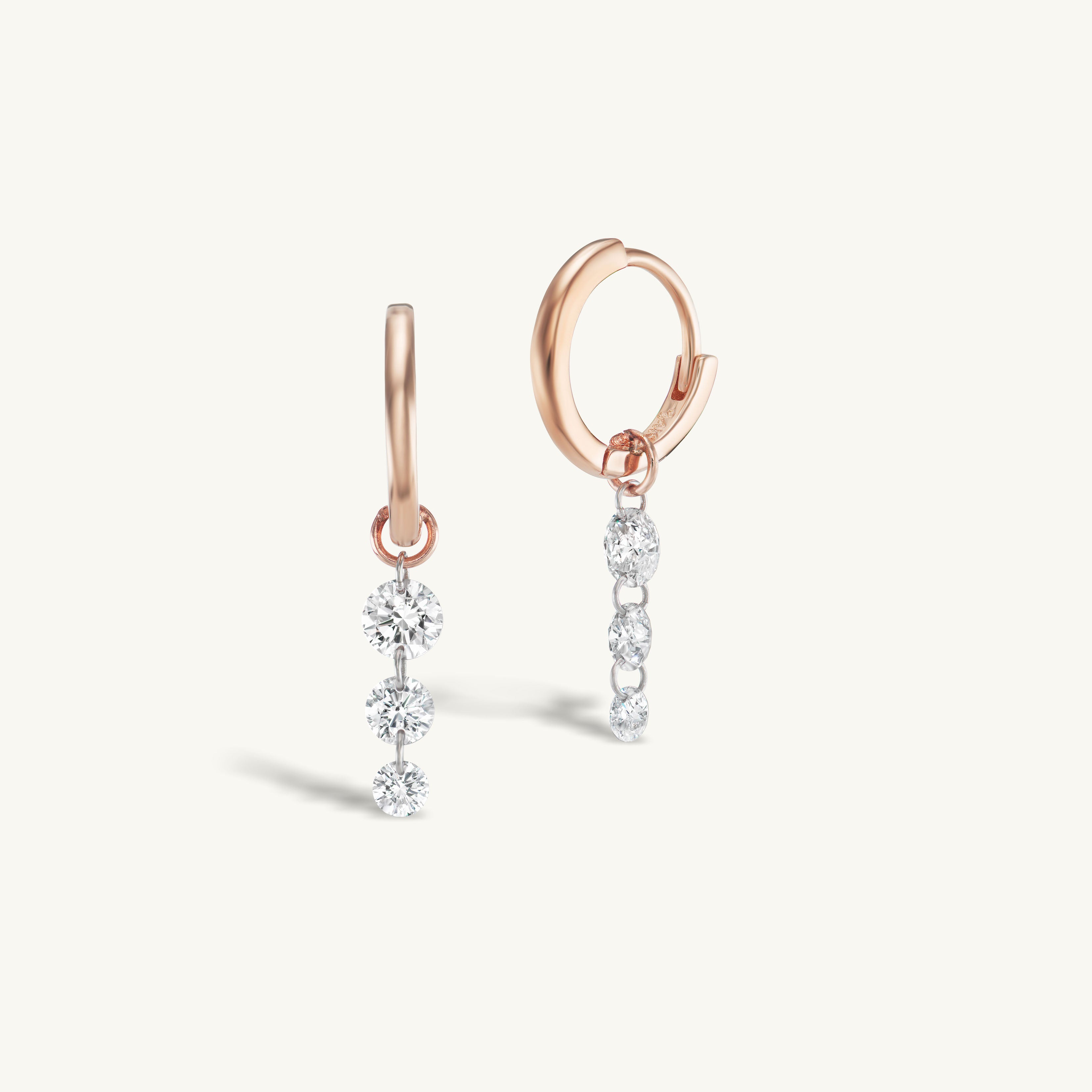 Triple Pierced Diamond Gold Huggies