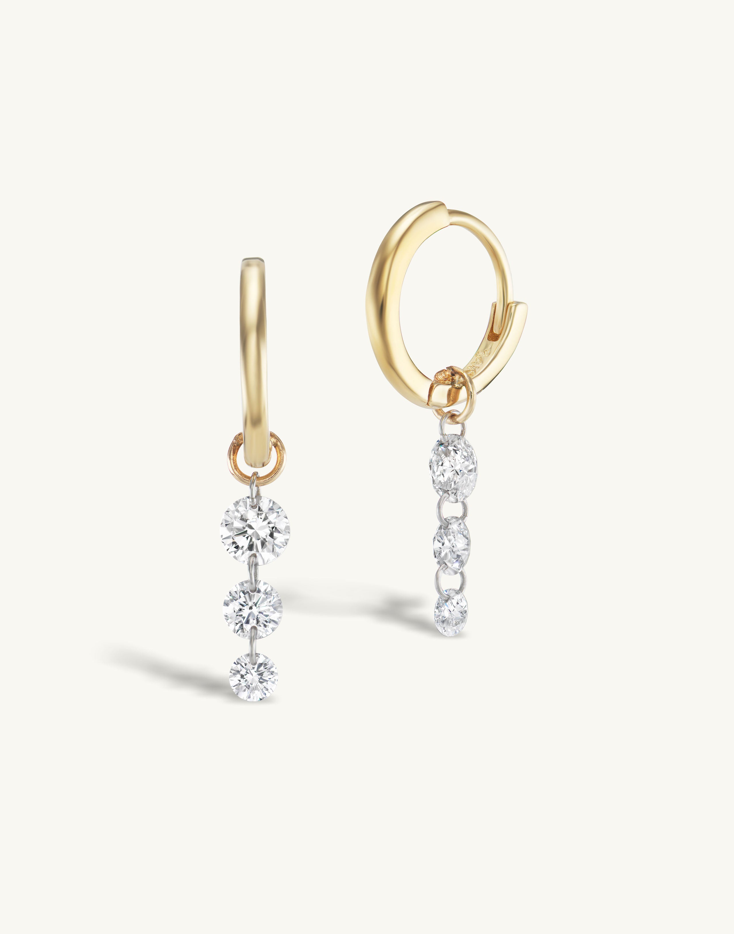 Triple Pierced Diamond Gold Huggies