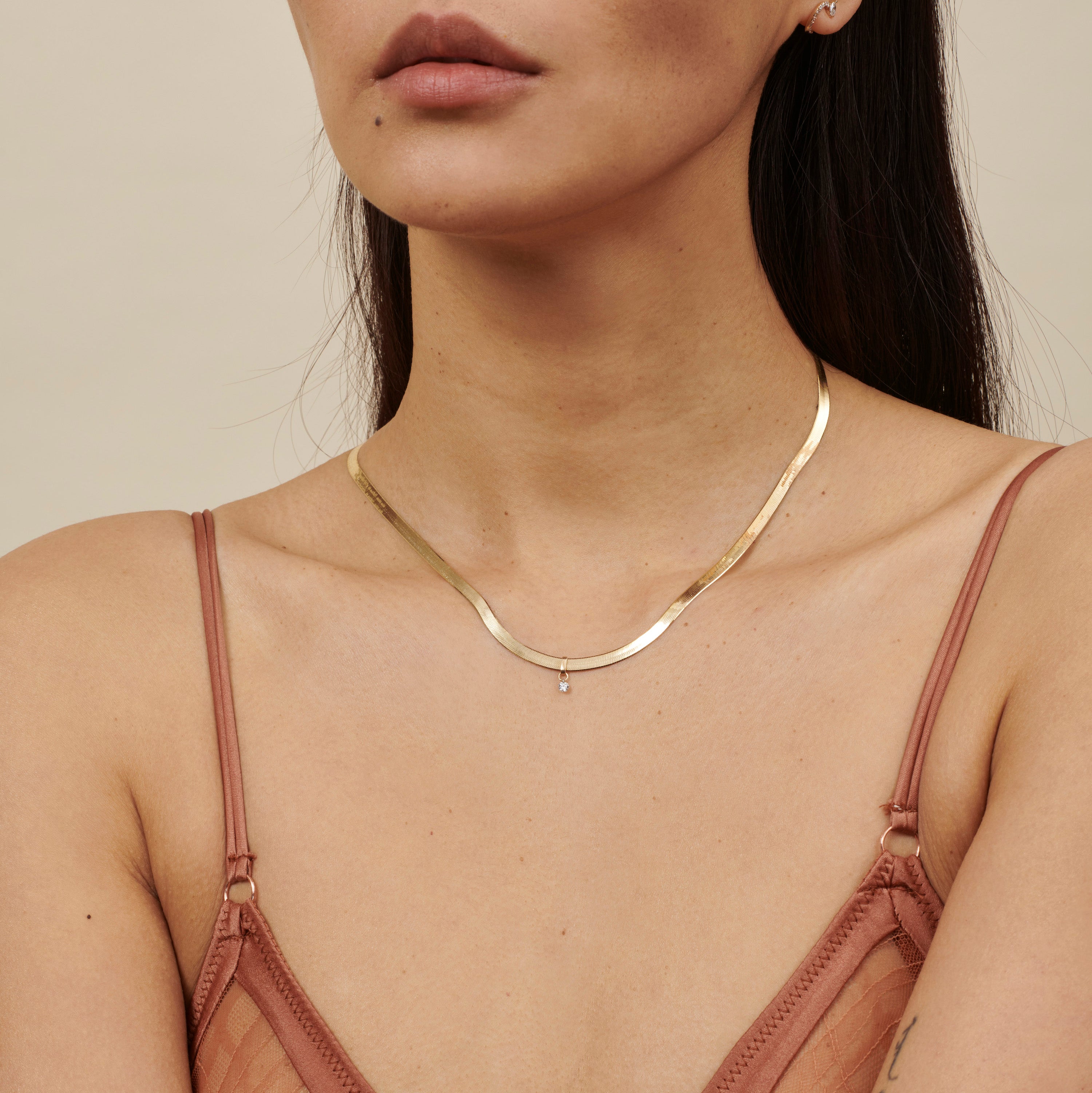 Herringbone Chain with Pierced Diamond