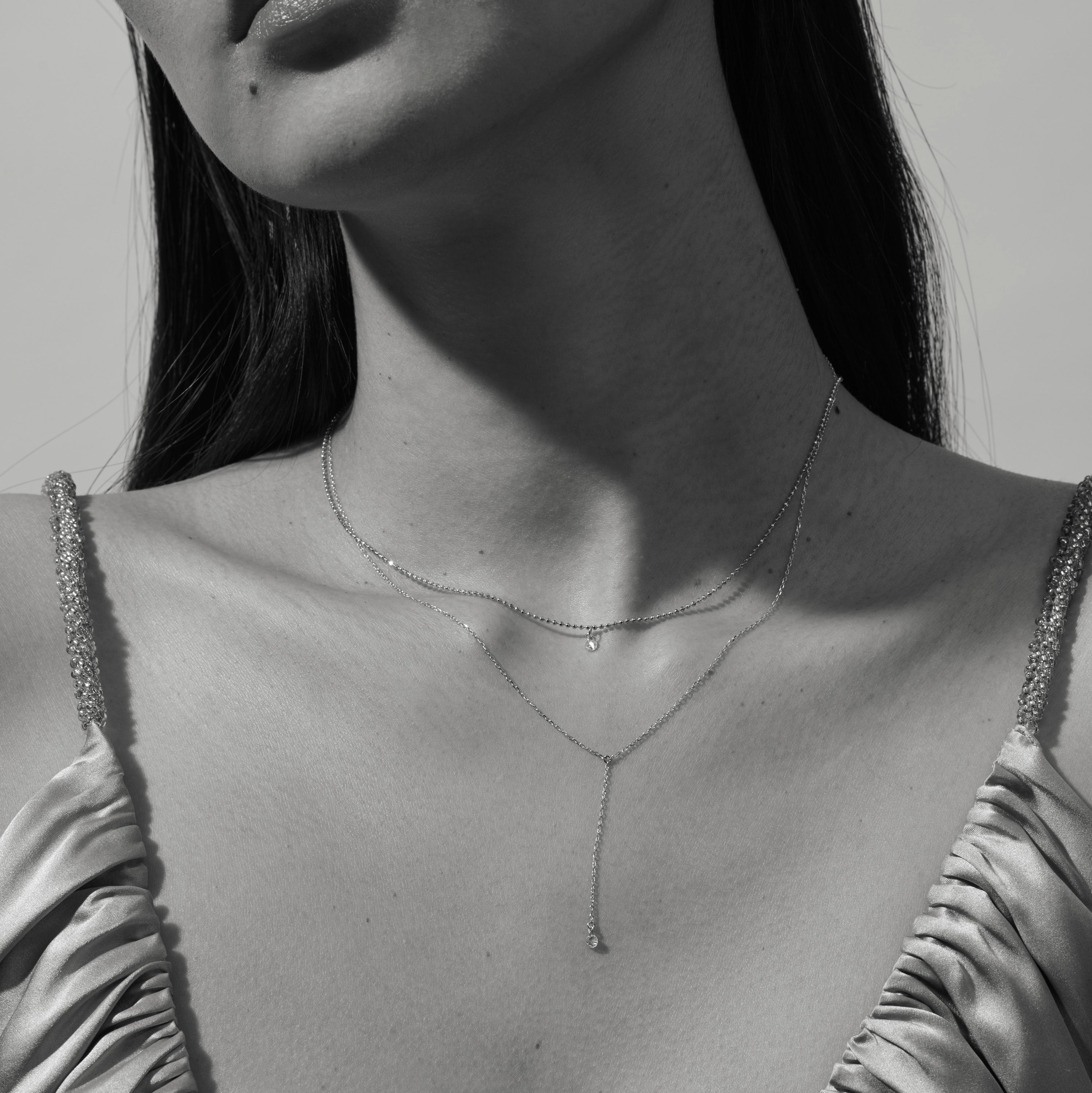 Pierced Diamond Drop Lariat Necklace