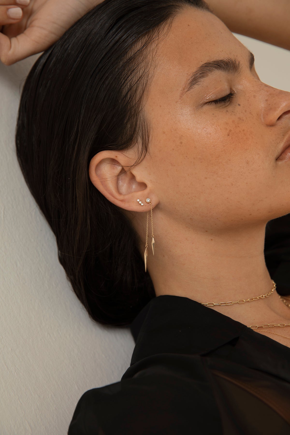 Three Diamond Bar Studs