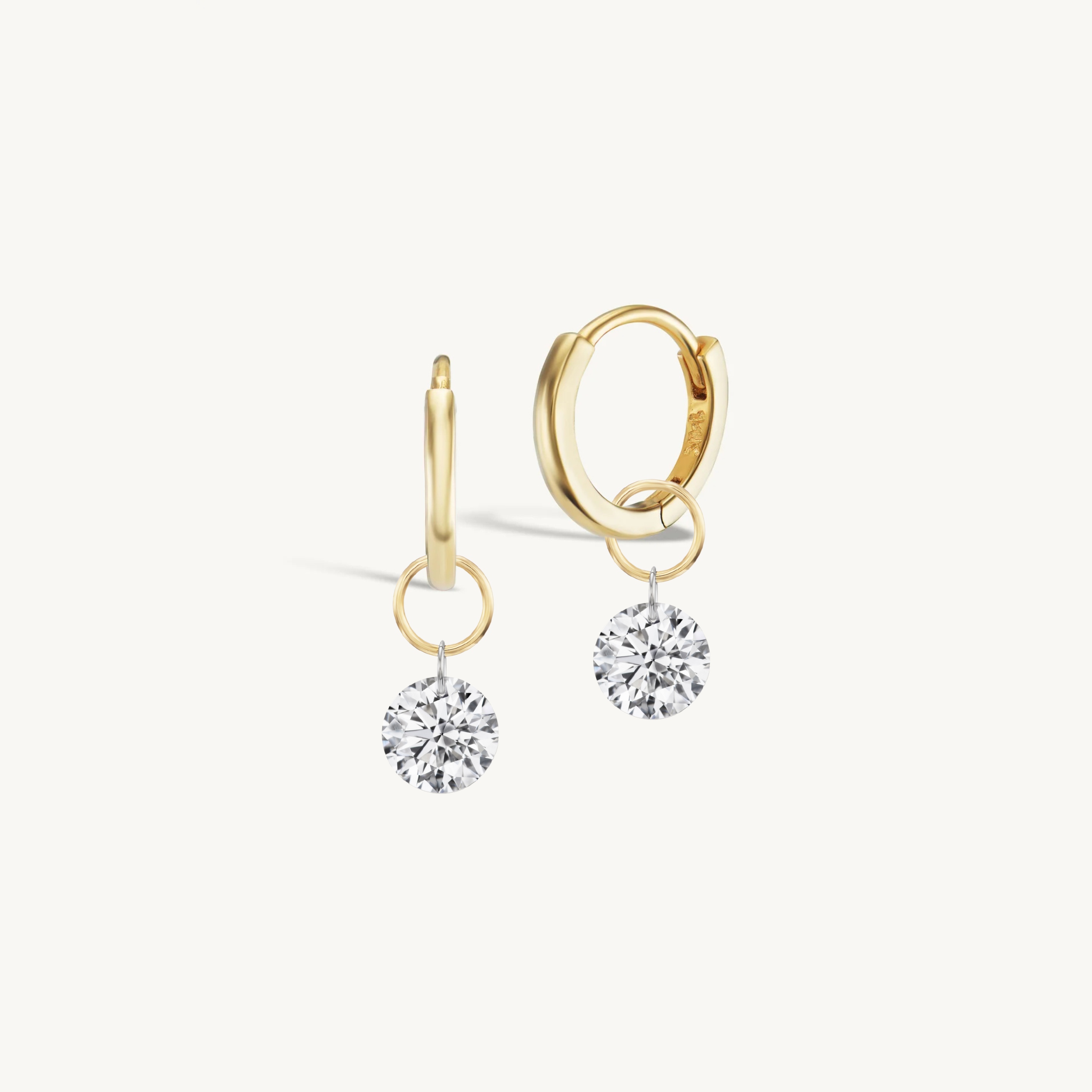 XL Round Pierced Diamond Charm Pair + Free 8mm Gold Huggies