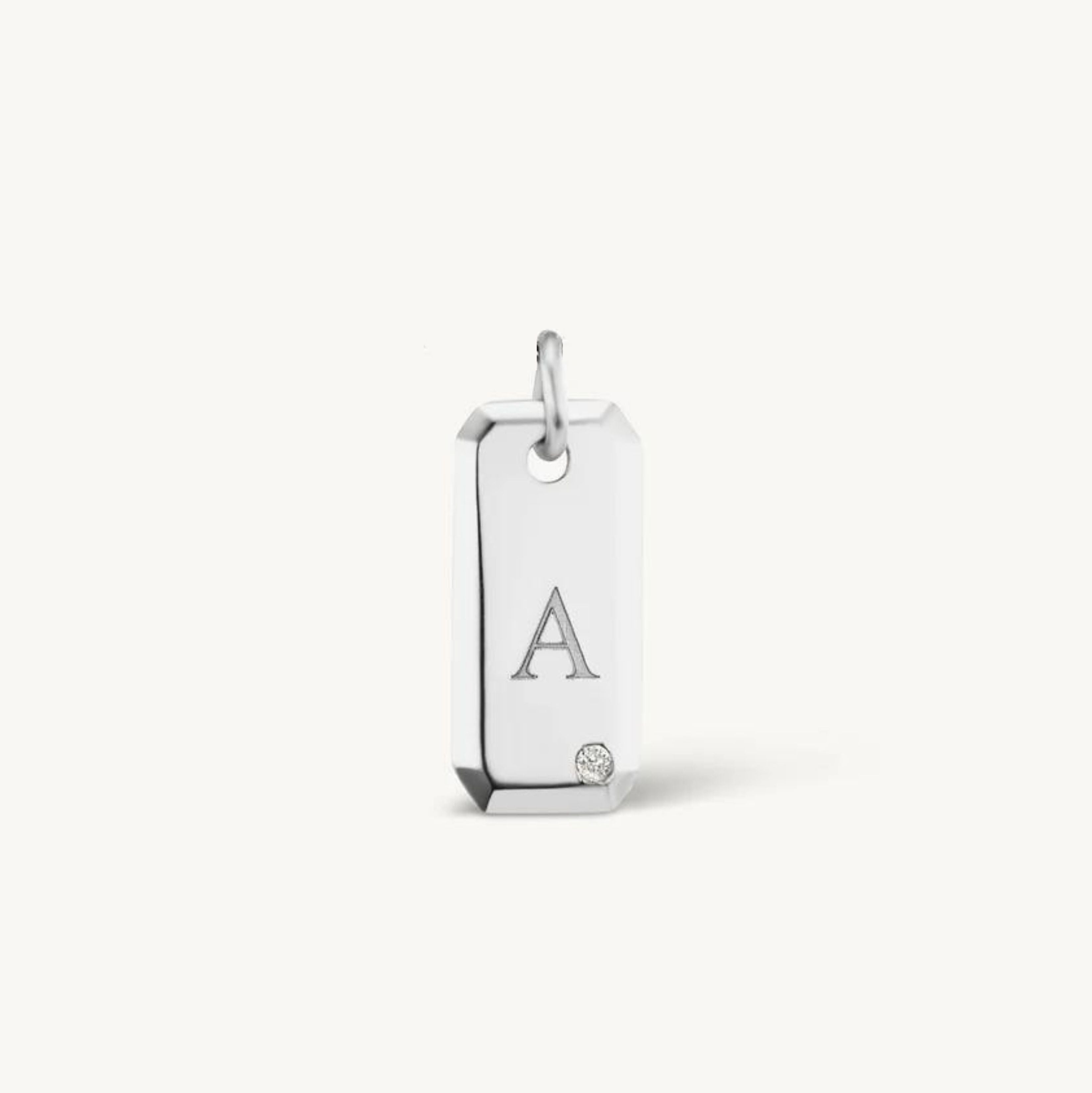 Engraved Initial Tag with Diamond Charm